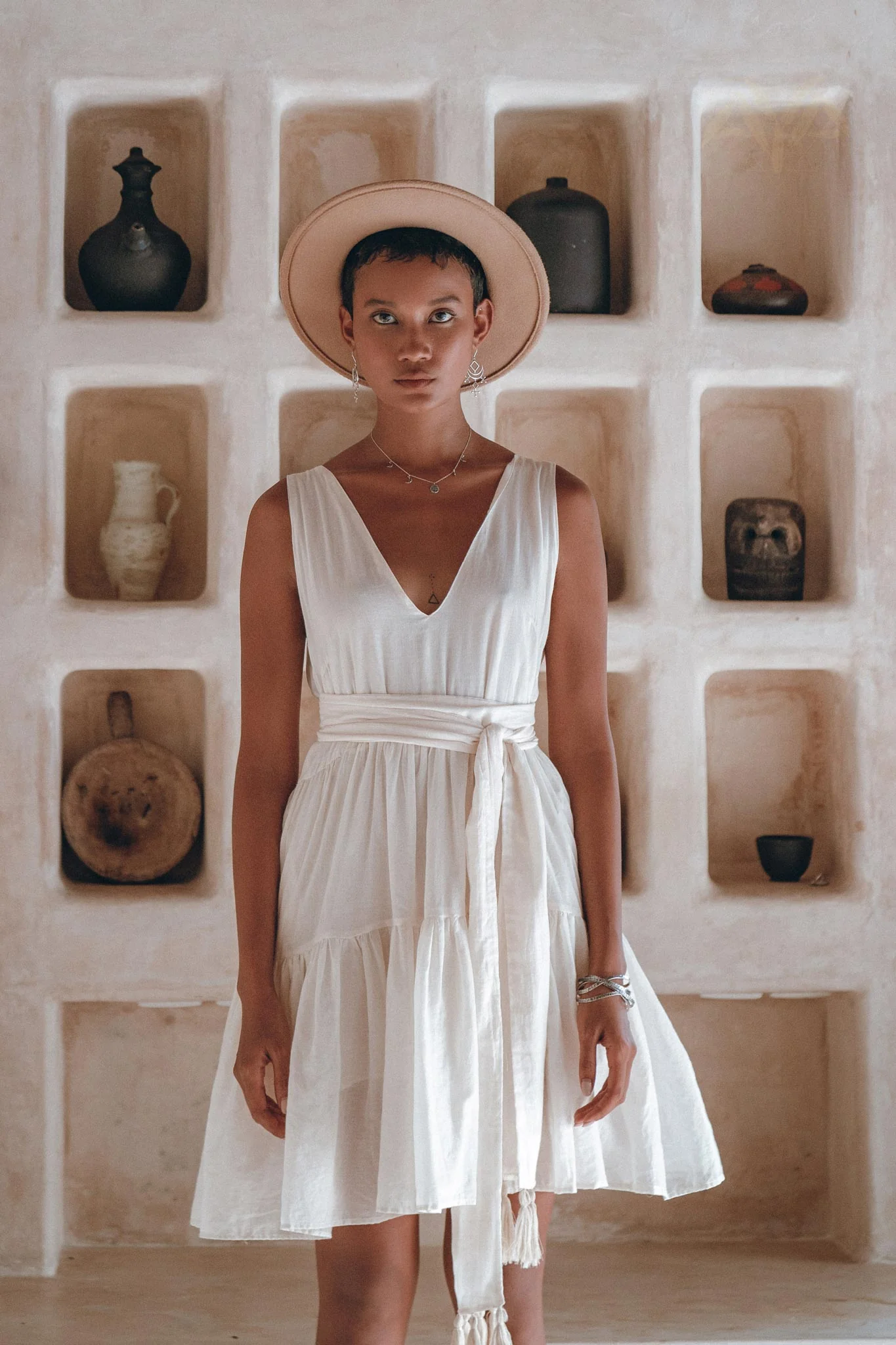 Boho Mini Bridesmaid Dress • A Line Dress • White Mini Adjustable Dress - Image 4
