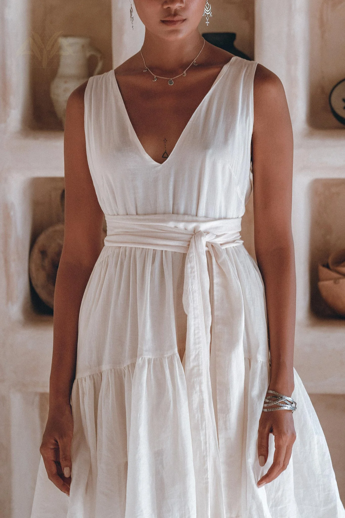 Boho Mini Bridesmaid Dress • A Line Dress • White Mini Adjustable Dress - Image 5