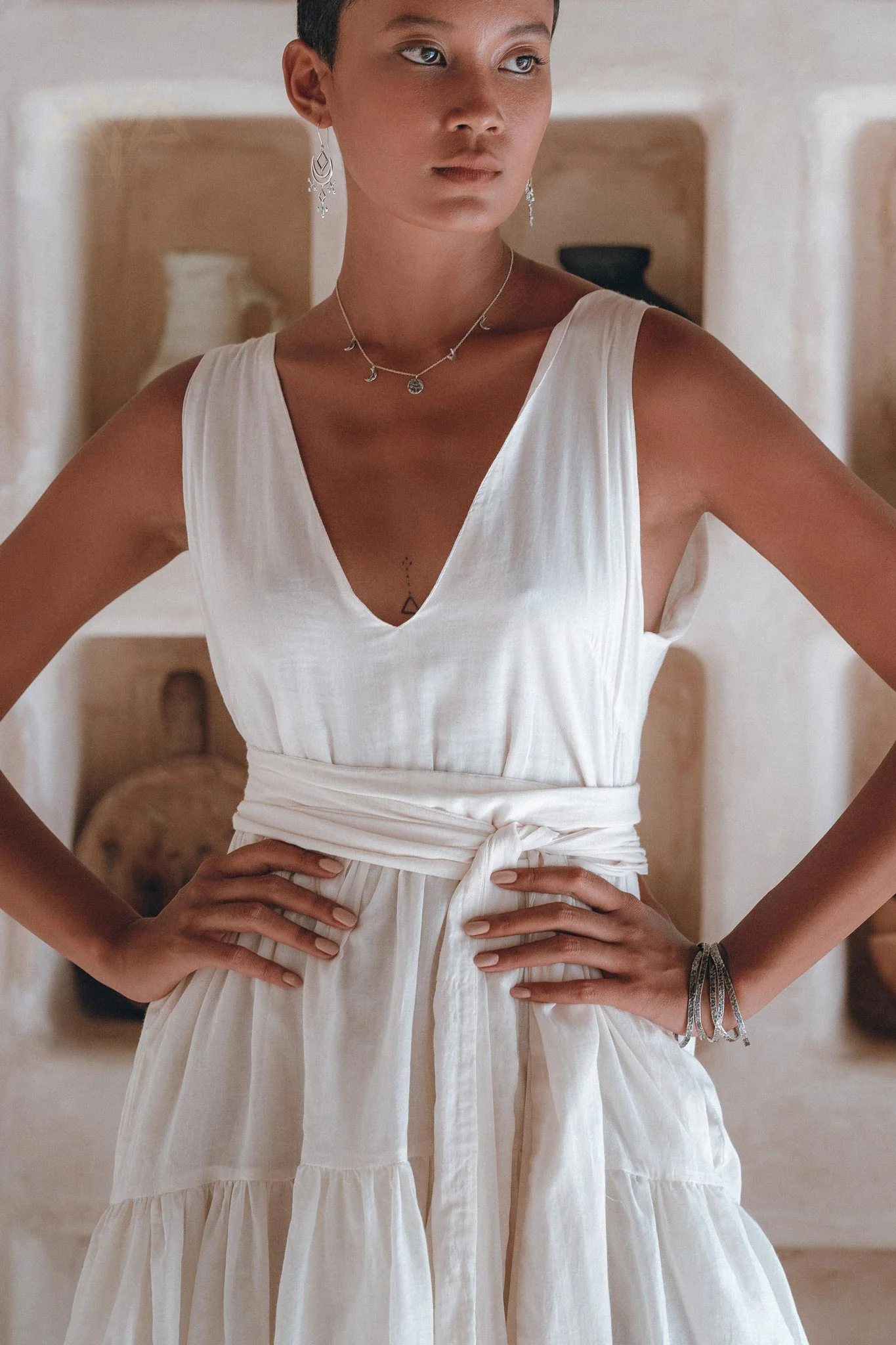 Boho Mini Bridesmaid Dress • A Line Dress • White Mini Adjustable Dress - Image 7