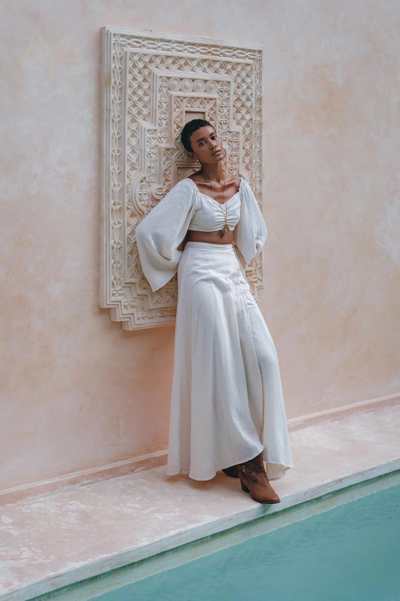 Boho Top and Skirt for Women • Off-White Tank Top and Maxi Skirt - Image 3