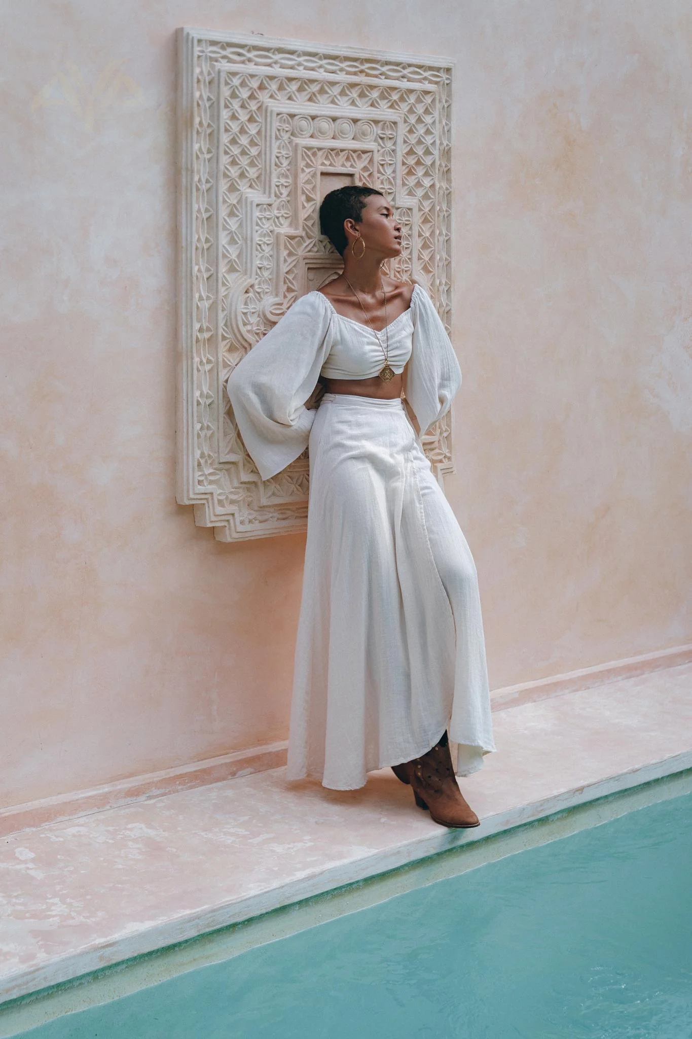 Boho Top and Skirt for Women • Off-White Tank Top and Maxi Skirt - Image 7