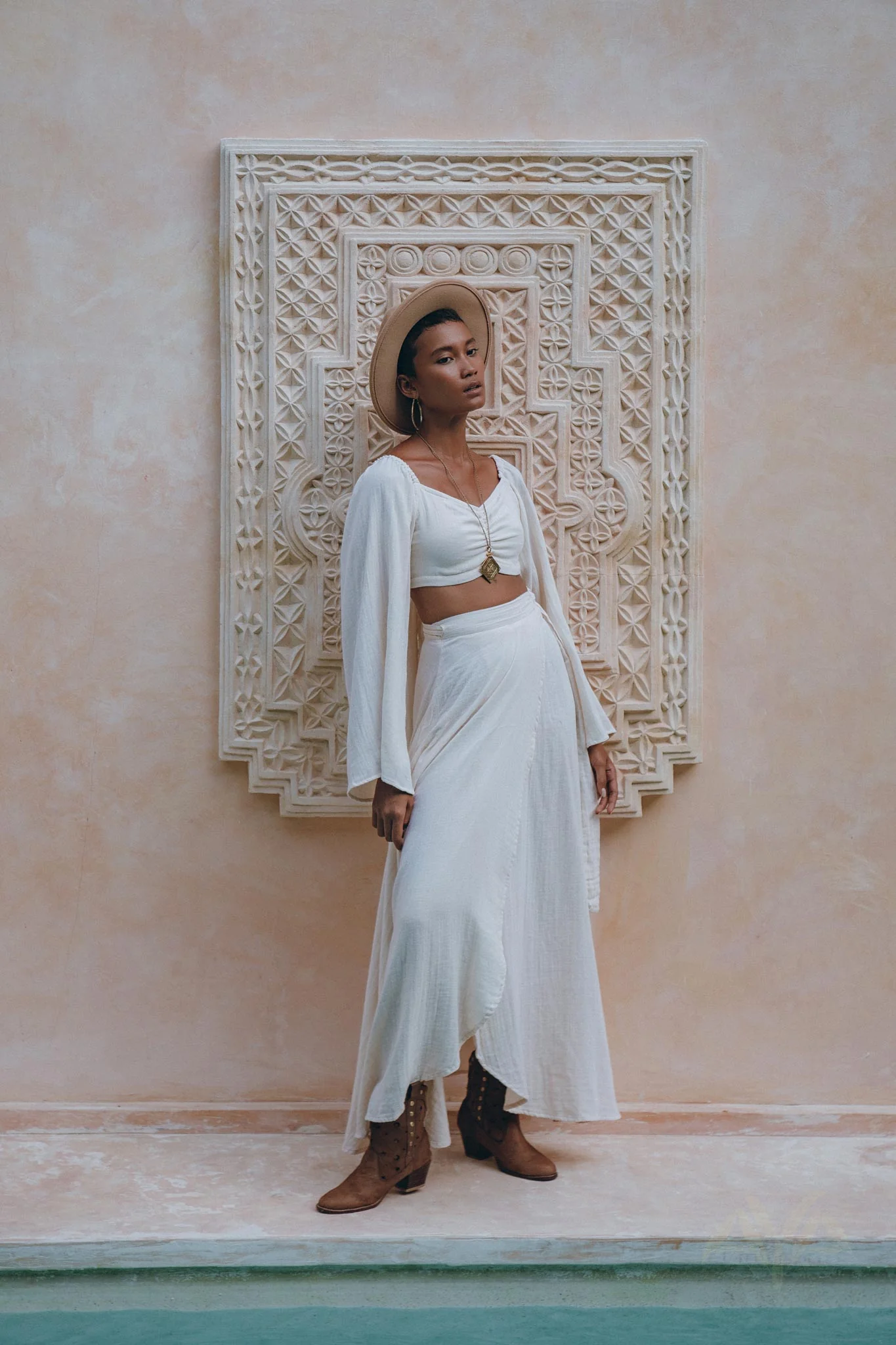 Boho Top and Skirt for Women • Off-White Tank Top and Maxi Skirt - Image 9