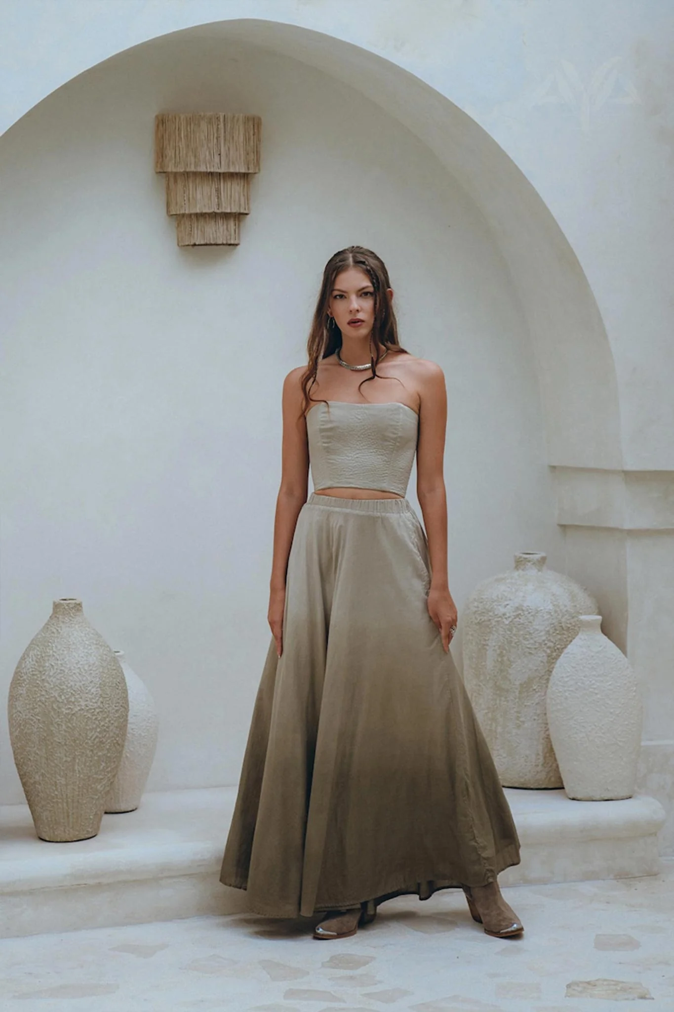 Boho Top Corset and Skirt Women • Sage Green Summer Crop Top Skirt - Image 7