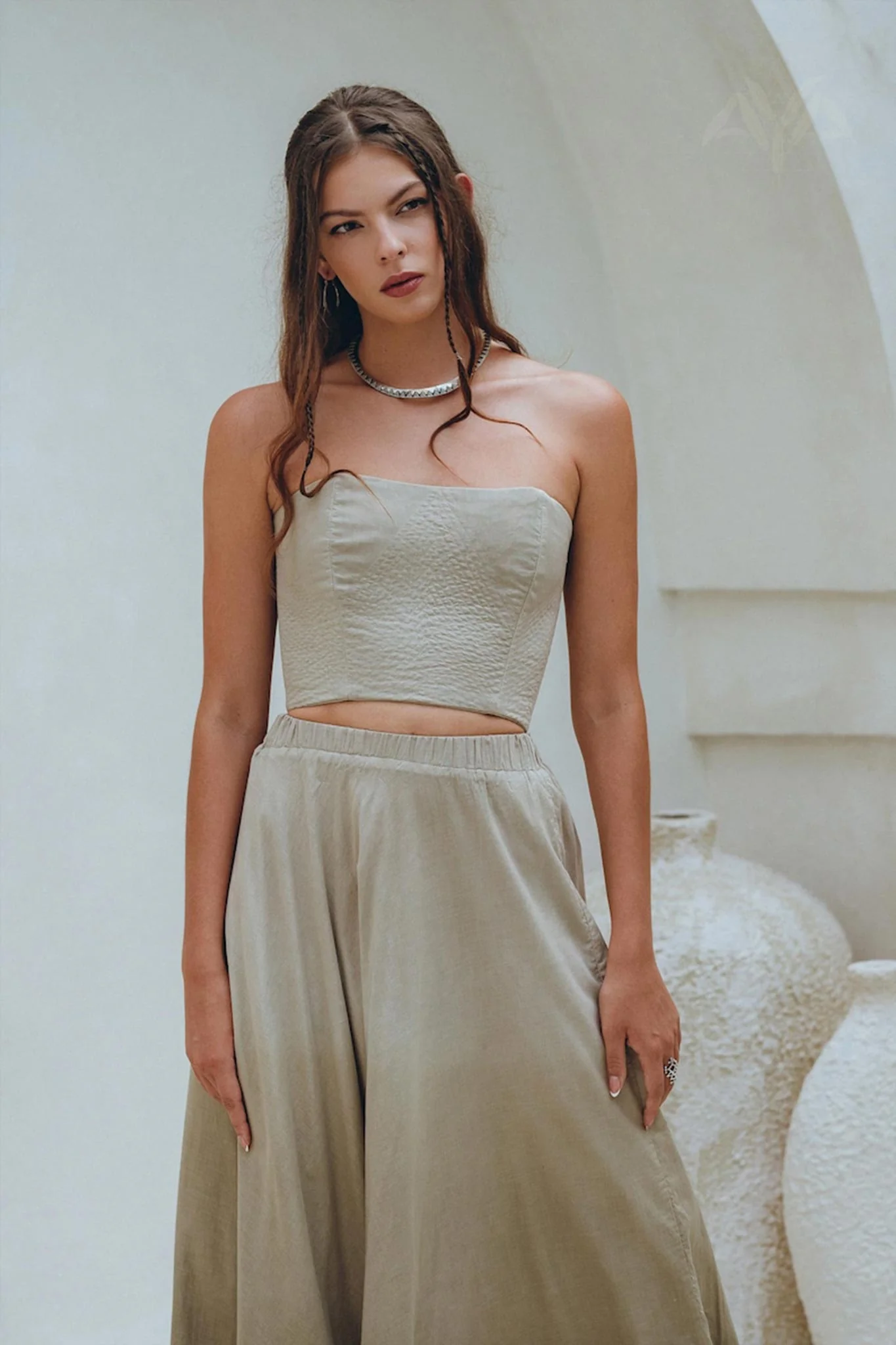 Boho Top Corset and Skirt Women • Sage Green Summer Crop Top Skirt - Image 9
