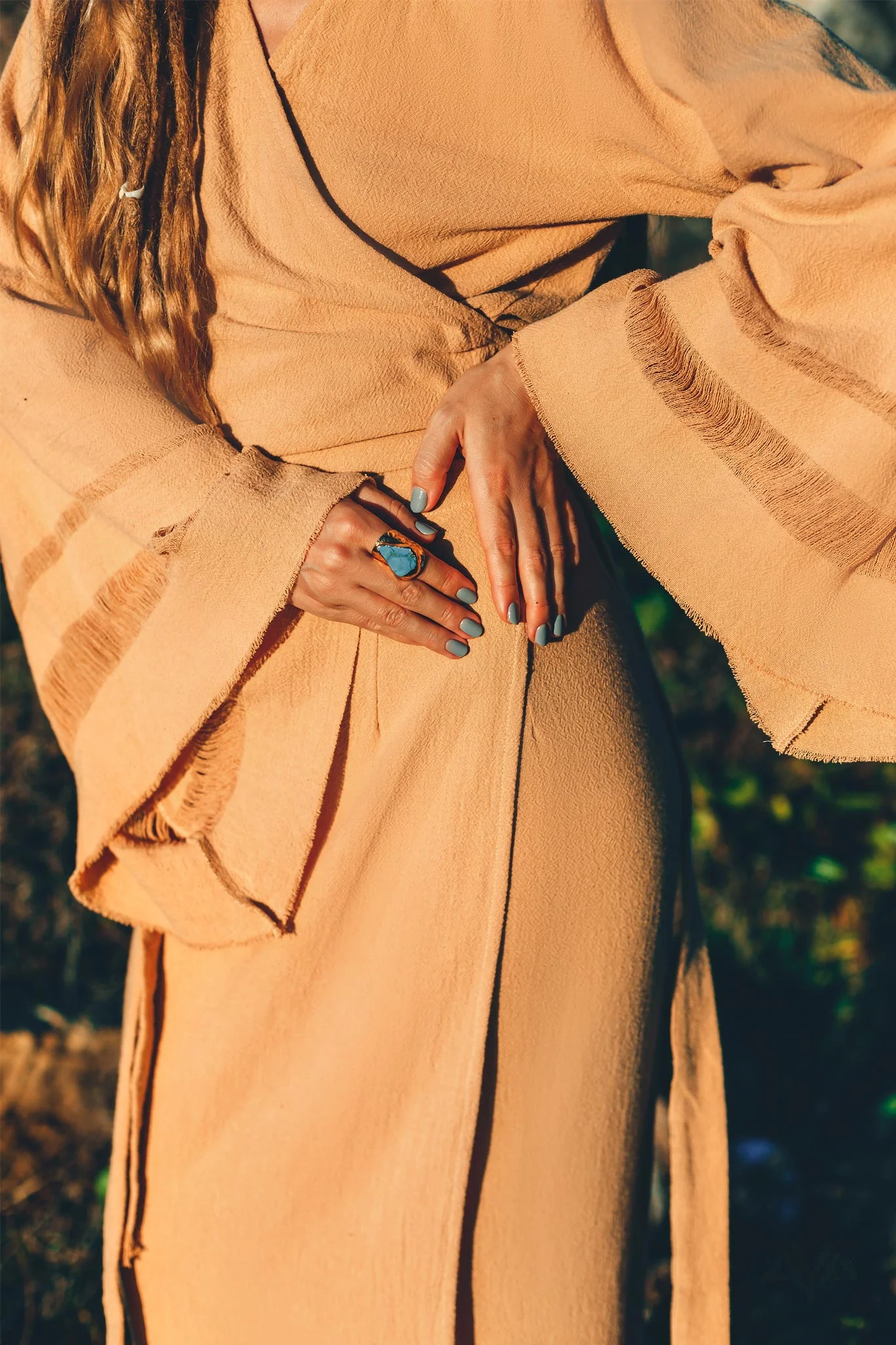 Yellow Boho Wrap Top • Organic Wide Sleeve Bohemian Wrap Blouse - Image 10