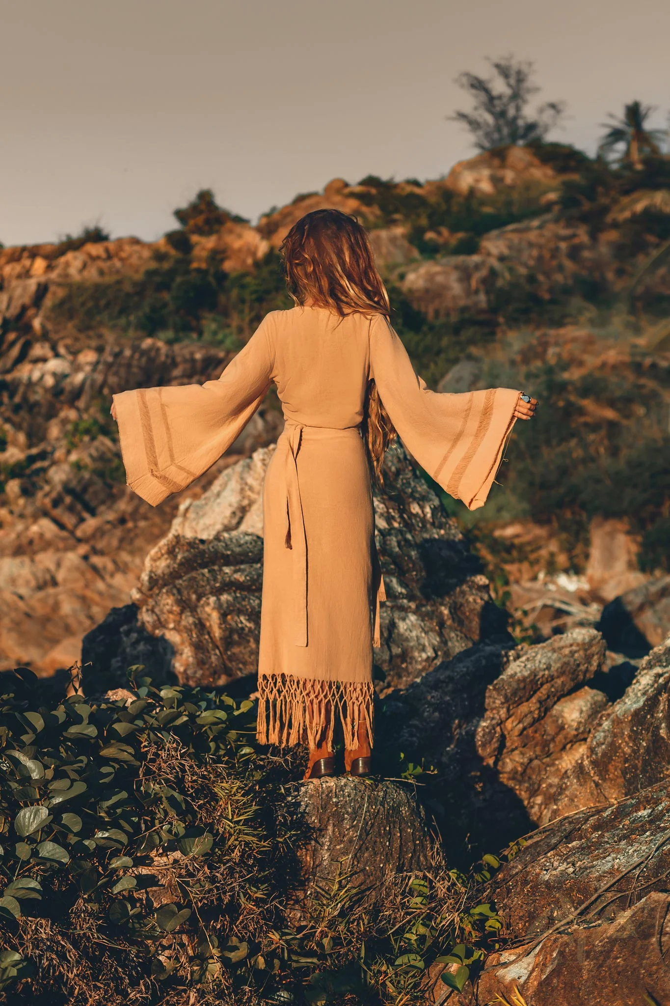 Yellow Boho Wrap Top • Organic Wide Sleeve Bohemian Wrap Blouse - Image 5
