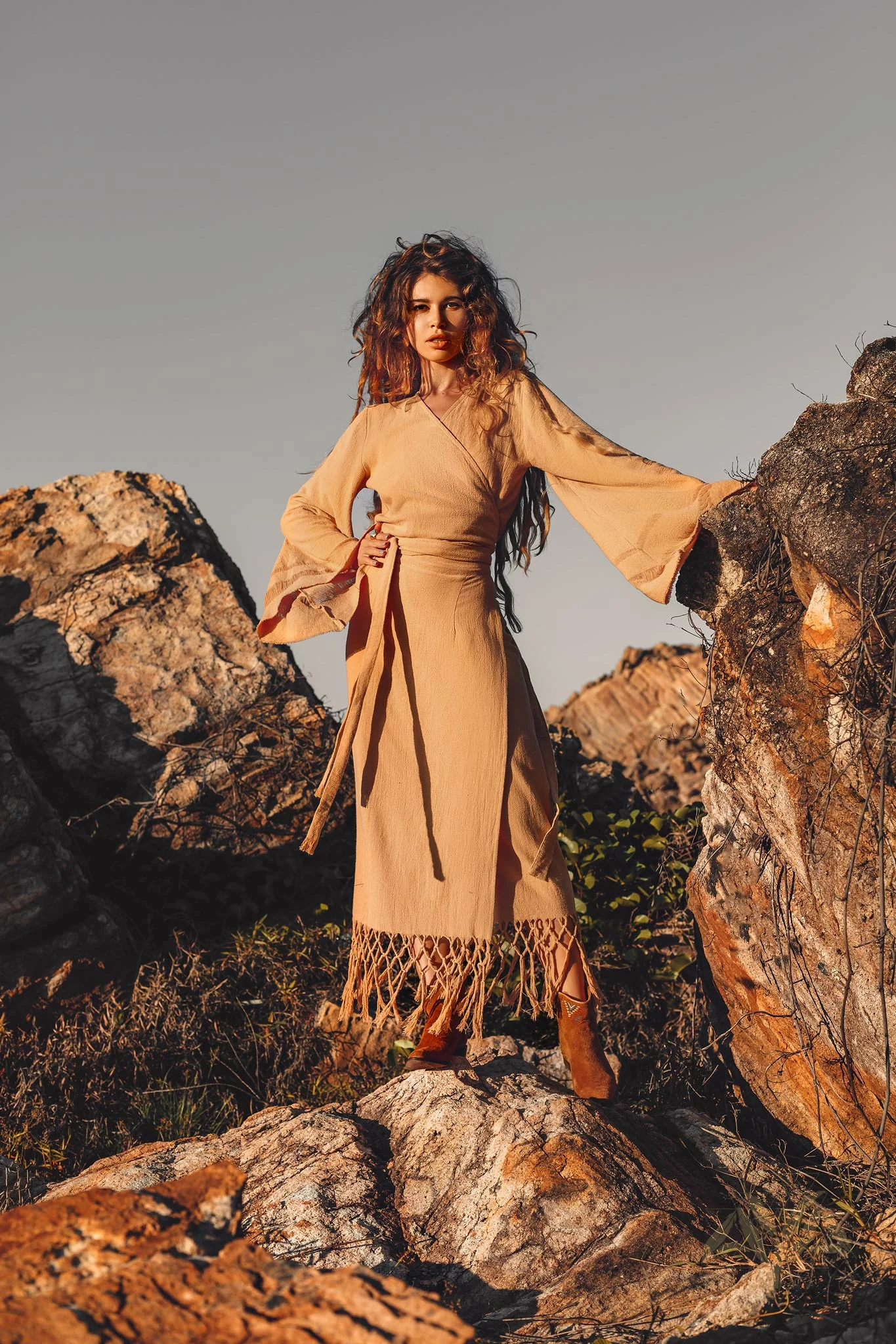 Yellow Boho Wrap Top • Organic Wide Sleeve Bohemian Wrap Blouse - Image 9