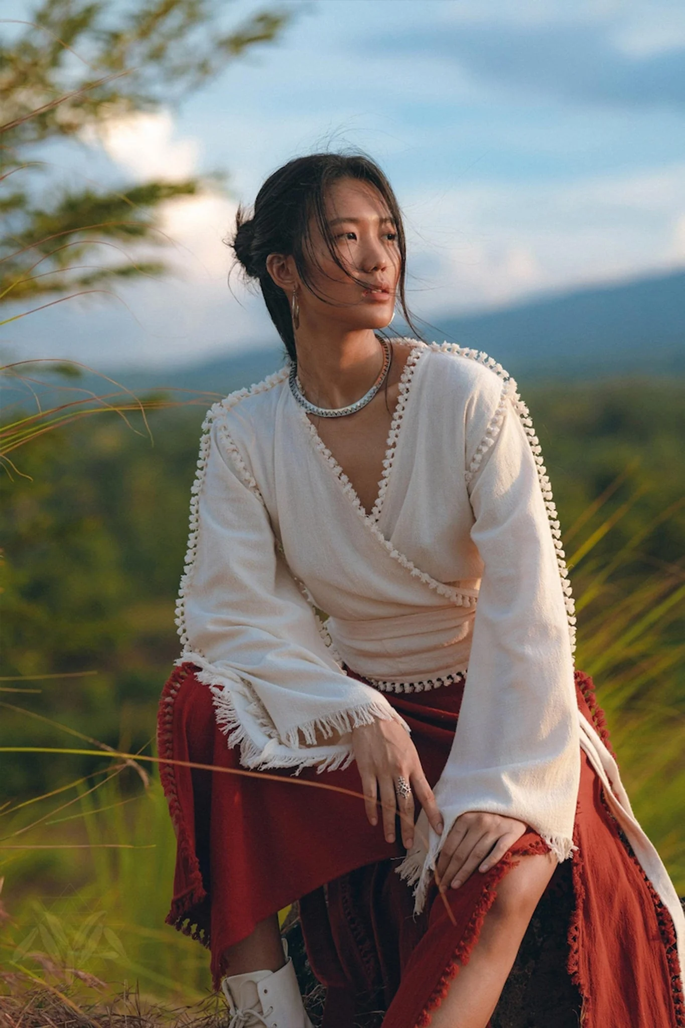 Boho Wrap Top • Organic Wide Sleeve Blouse • Bridal Goddess Top - Image 5