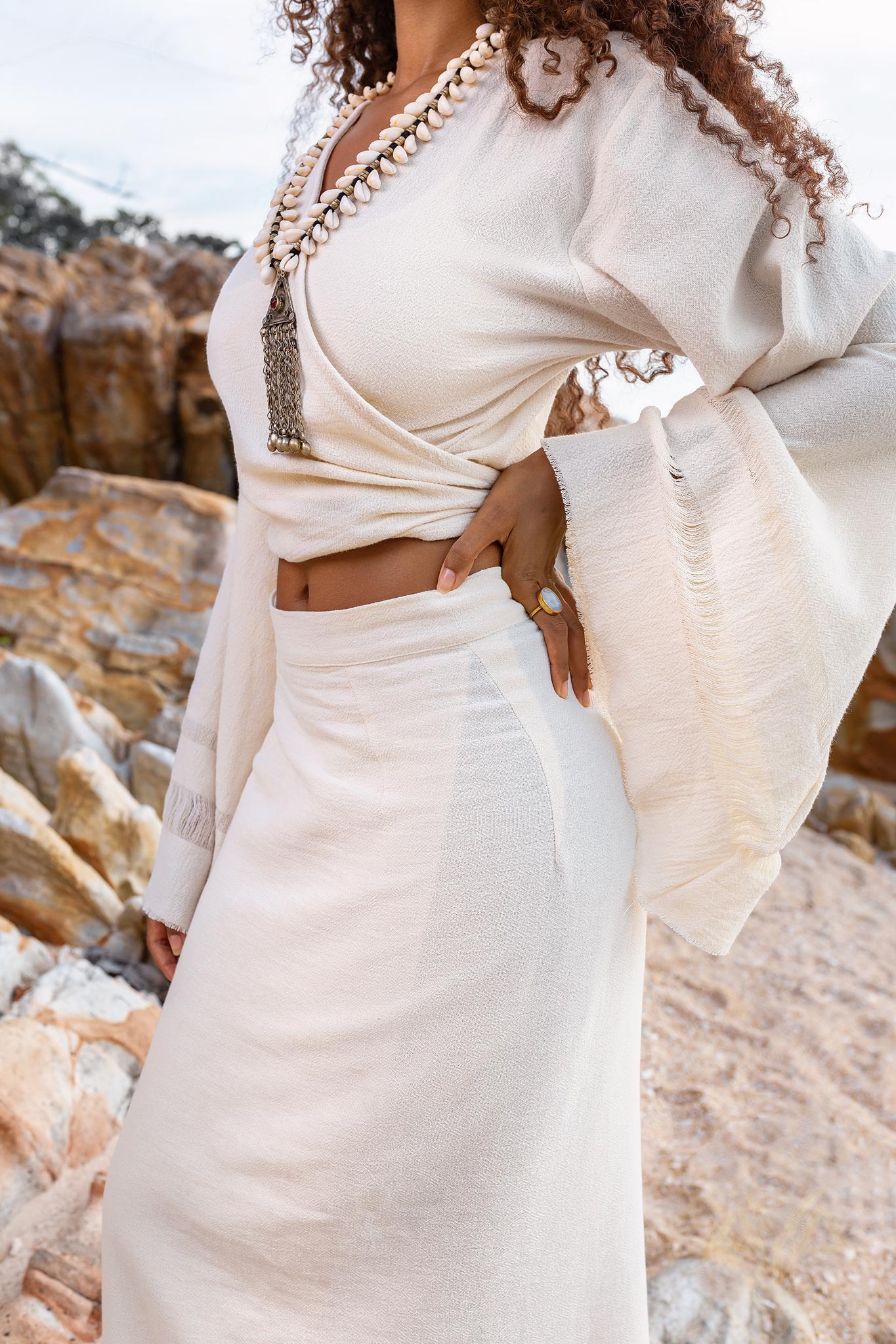 Boho Wrap Top • Wide Sleeve Crop Top • Organic Kimono Blouse - Image 3