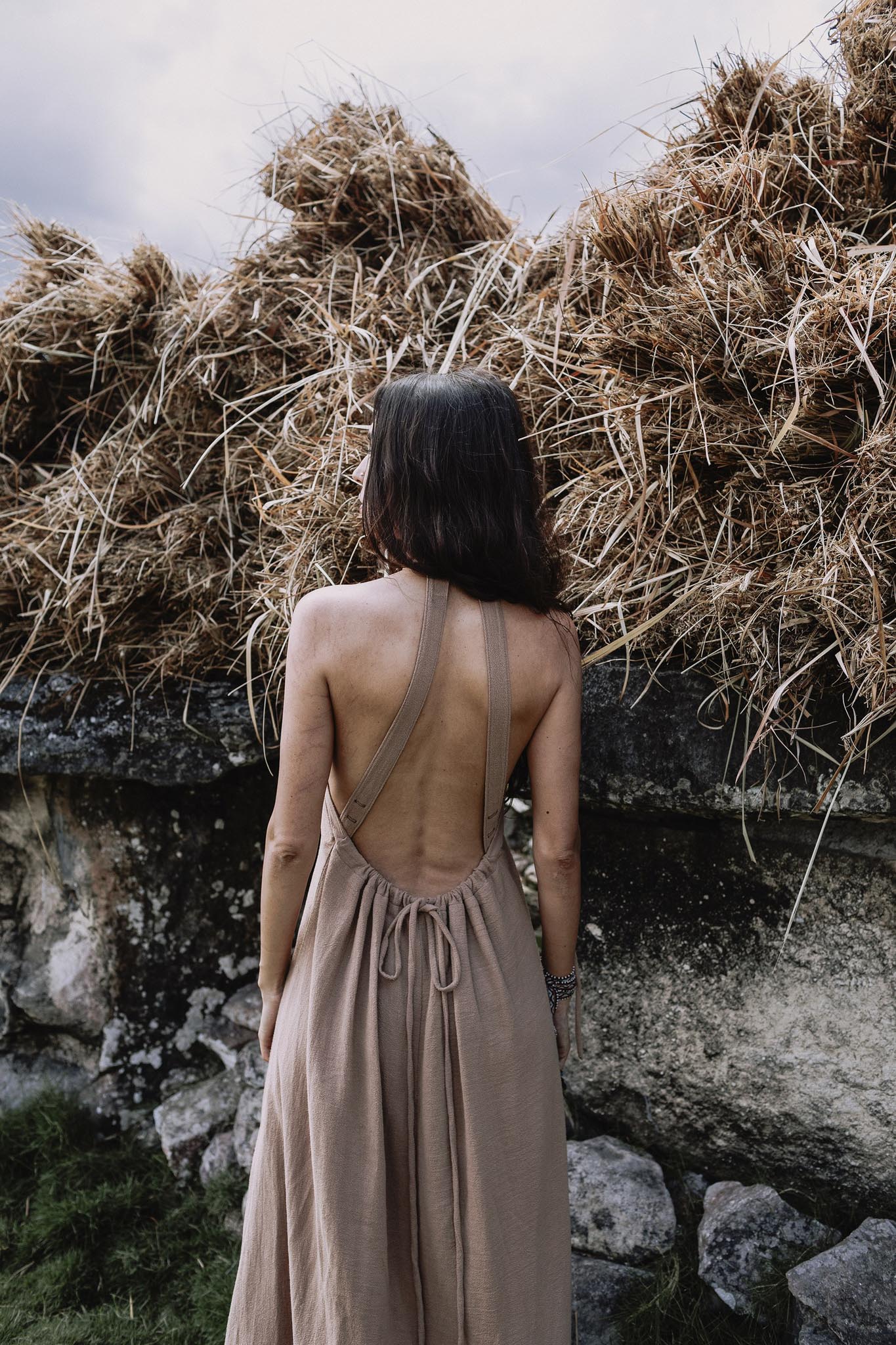 Beige Organic Cotton Bohemian Tribal Maxi Dress with Hand Loomed Tassels - Image 7