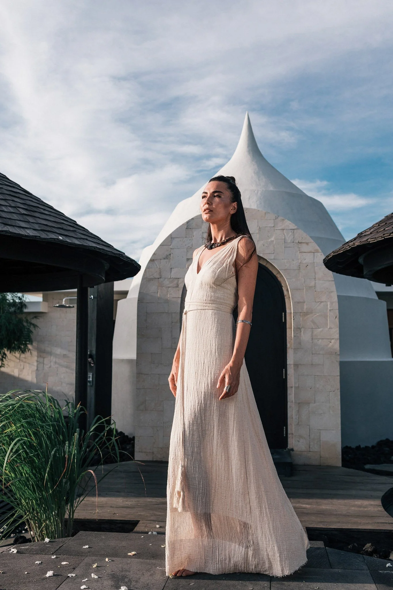 Off-White Organic Hand Loomed Boho Simple Wedding Dress - Image 3