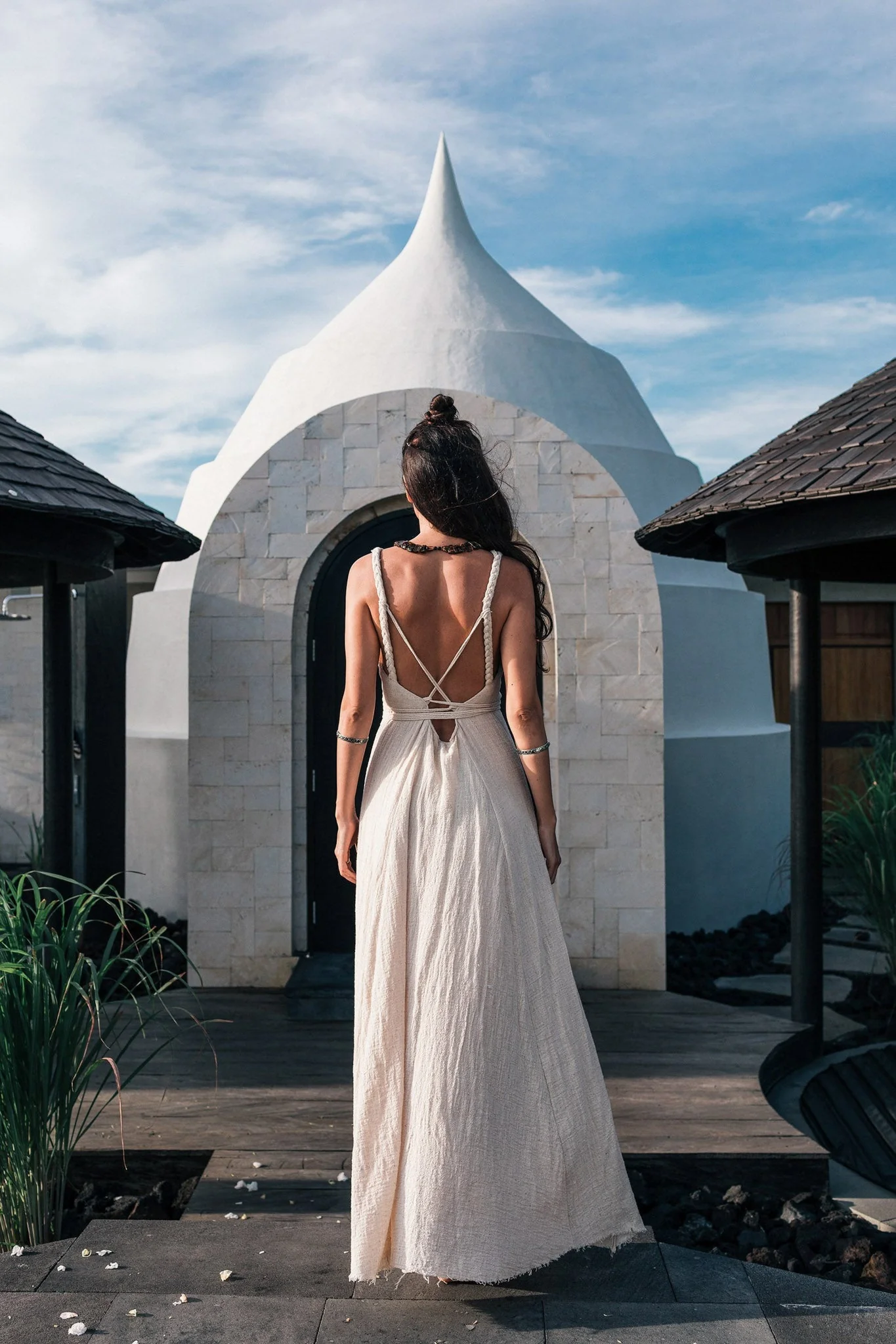 Off-White Organic Hand Loomed Boho Simple Wedding Dress - Image 4