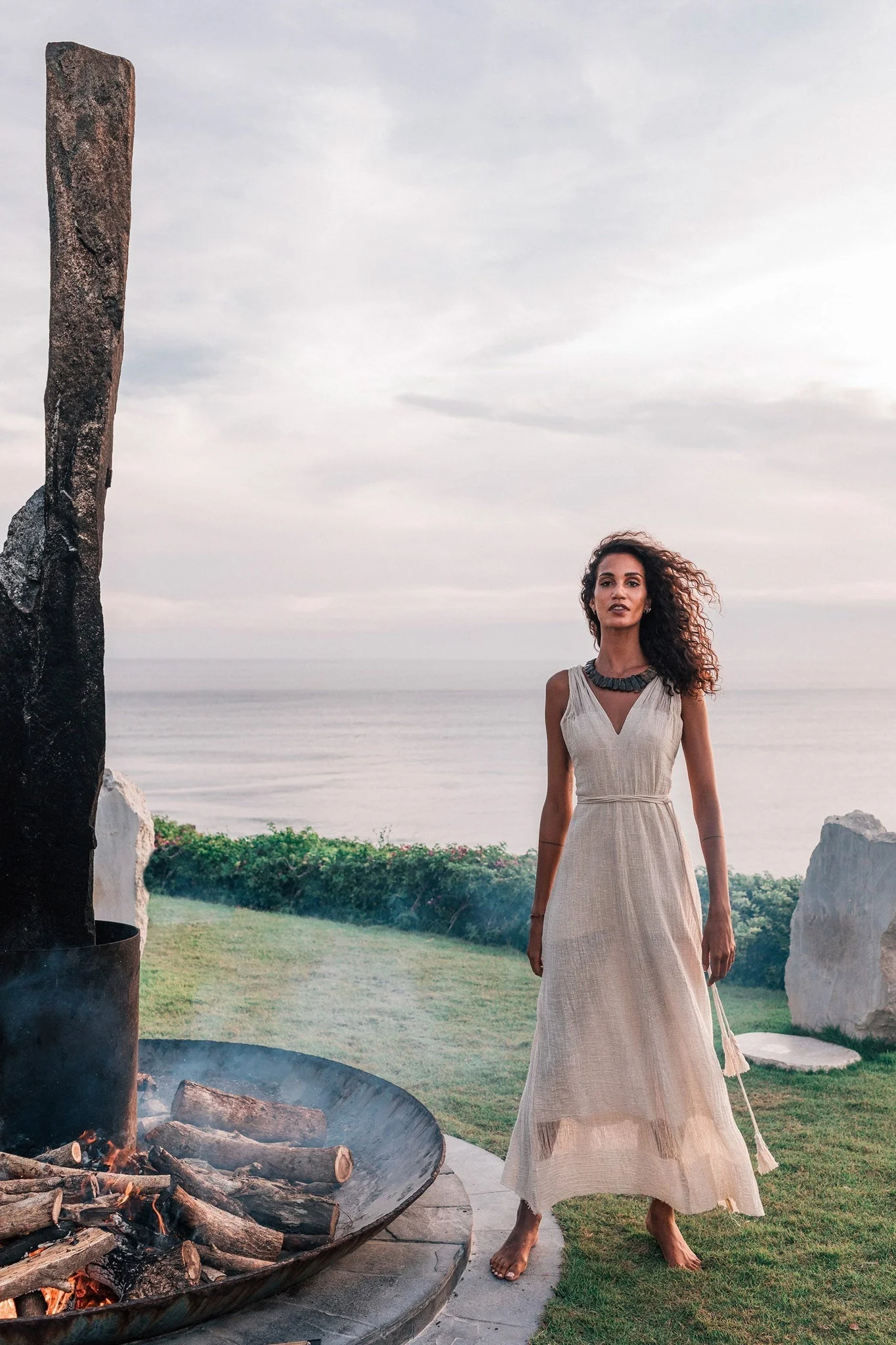 Off-White Organic Hand Loomed Boho Simple Wedding Dress - Image 5