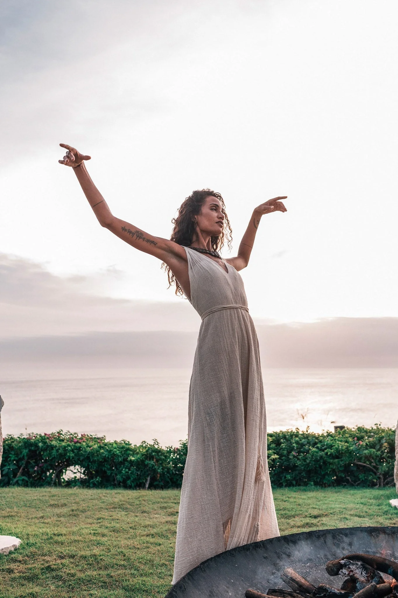 Off-White Organic Hand Loomed Boho Simple Wedding Dress - Image 9