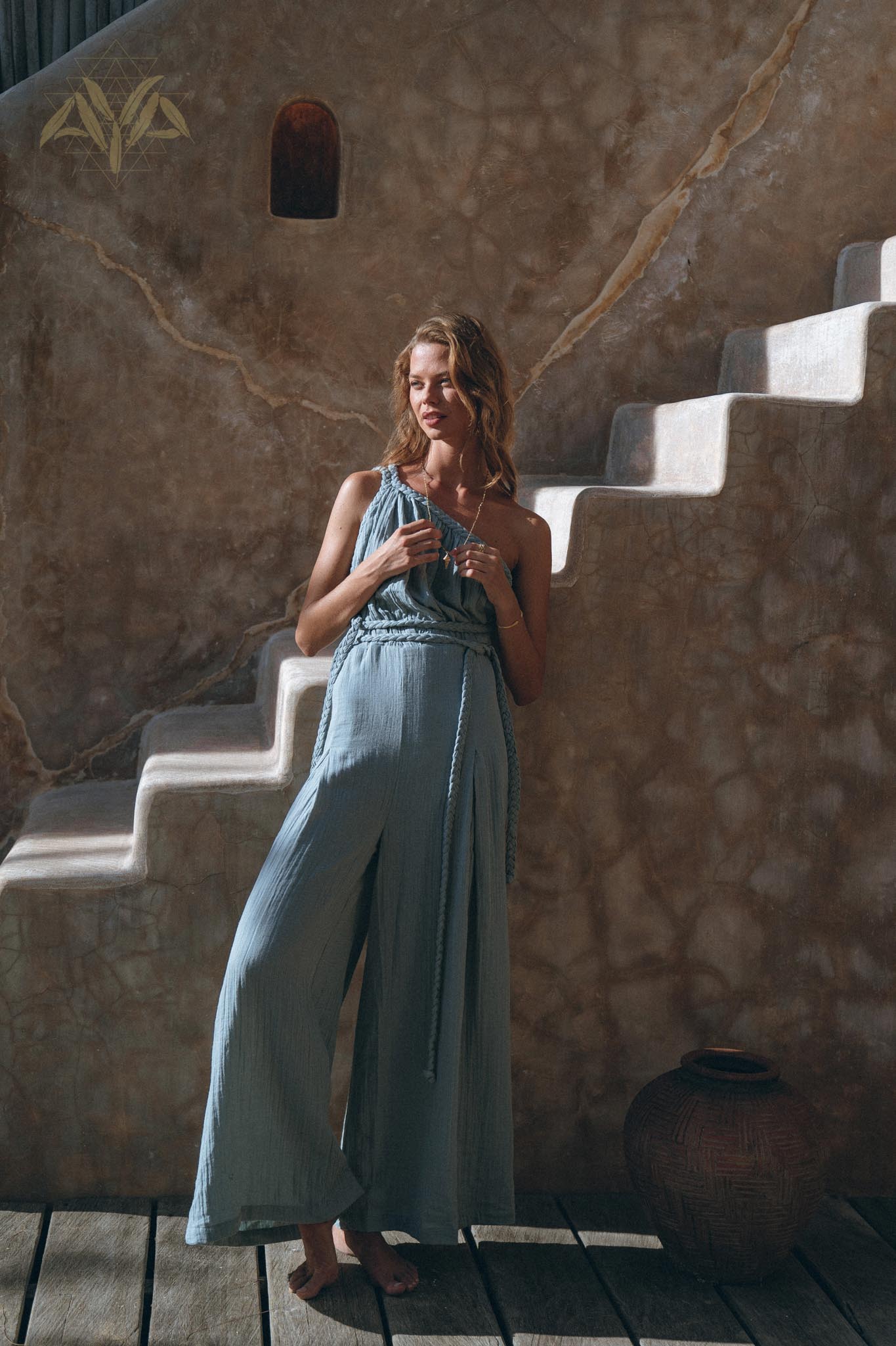 Sky Blue Braided Belted Jumpsuit, Overalls Women, Apron Dress - Image 9