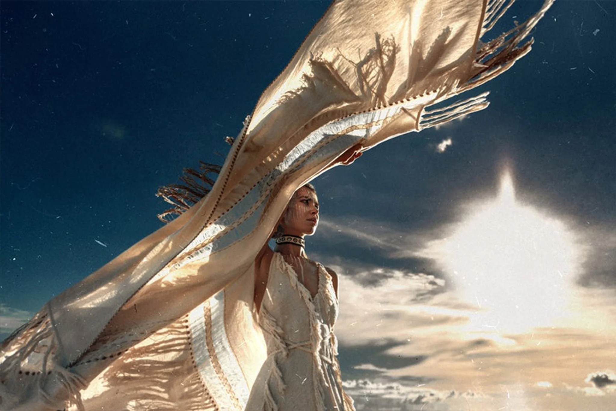 Unique Off-White Boho Poncho with Hand Loomed Tassels - Image 10