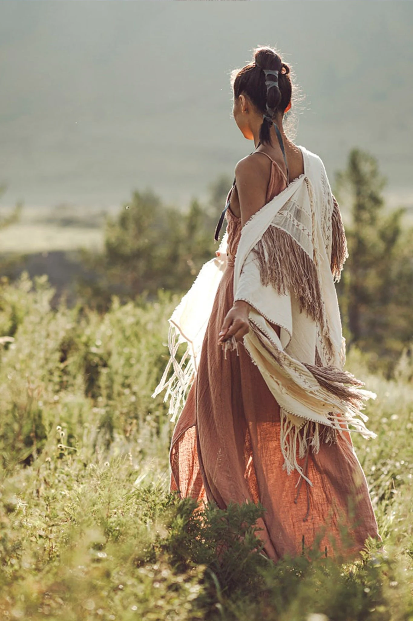 Unique Off-White Boho Poncho with Hand Loomed Tassels - Image 3