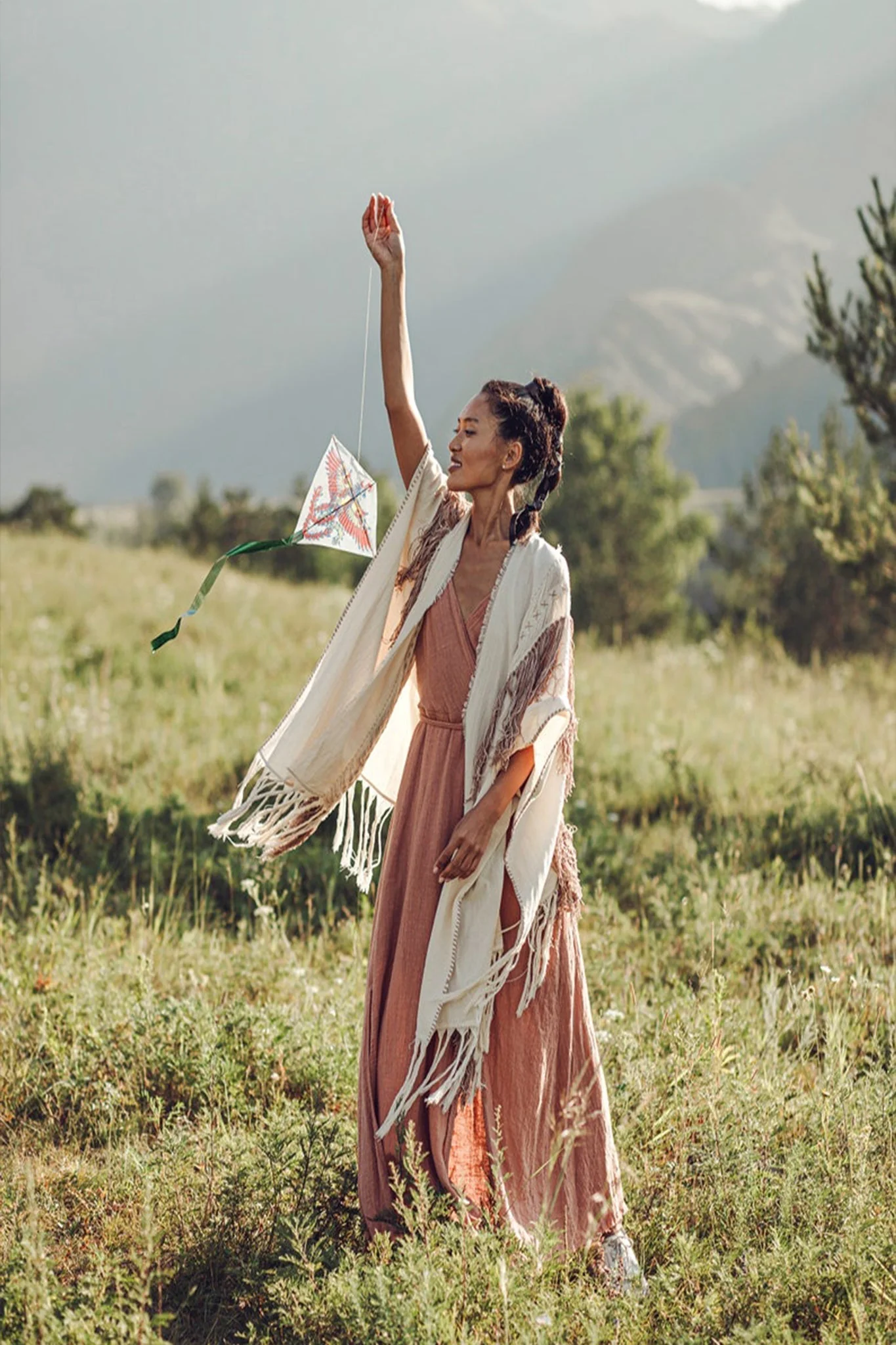 Unique Off-White Boho Poncho with Hand Loomed Tassels - Image 6