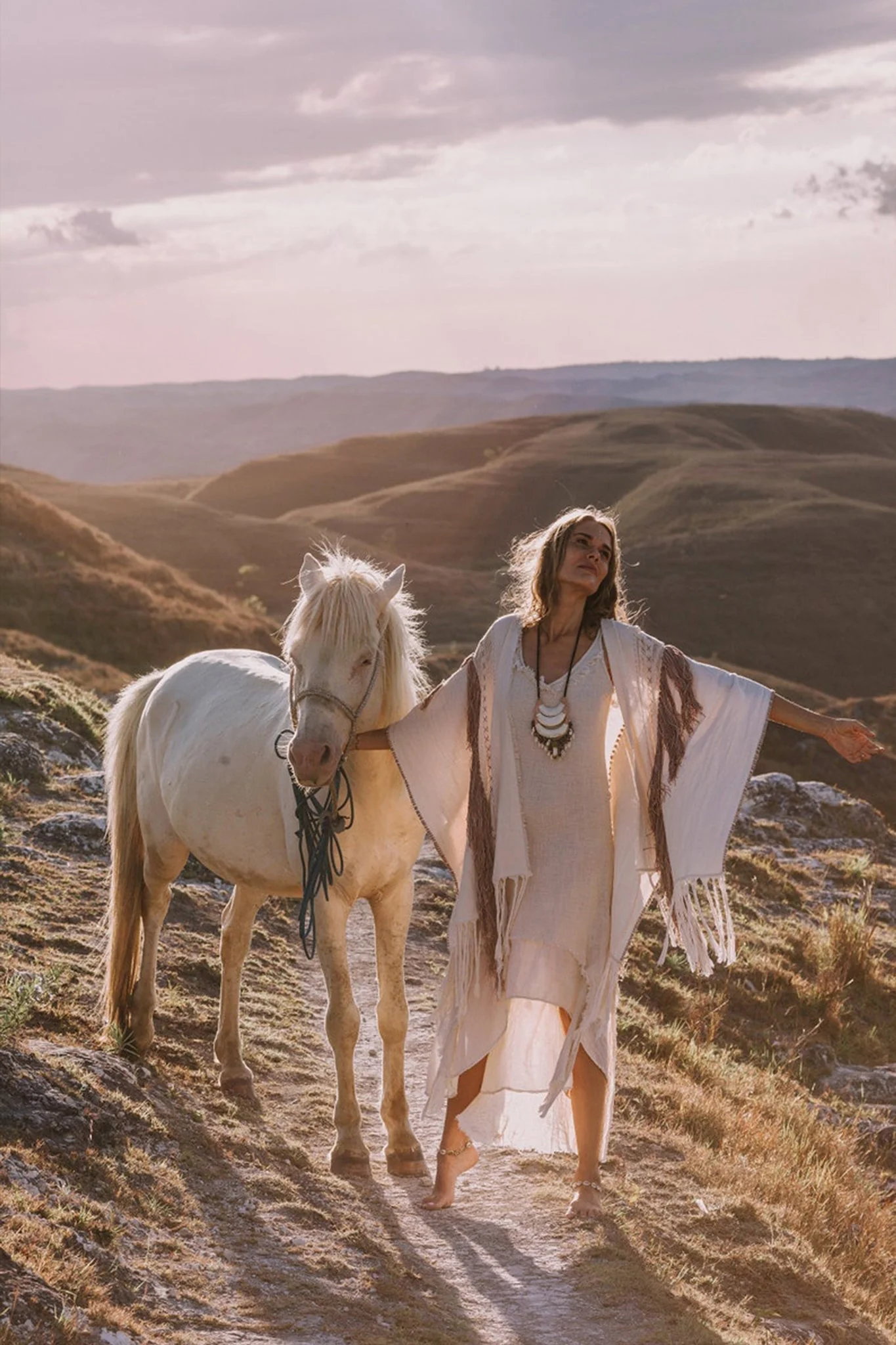 Unique Off-White Boho Poncho with Hand Loomed Tassels - Image 8