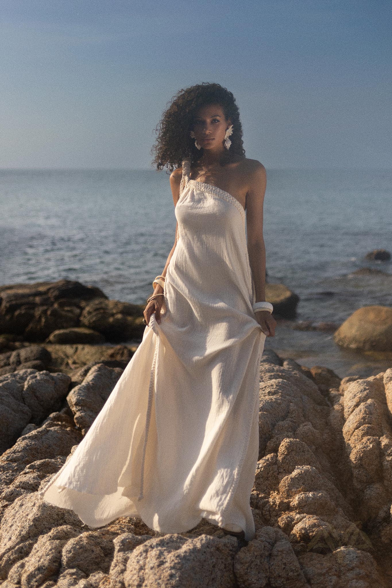 Off-White Aurora Greek Goddess Dress • Greek Gown Toga Dress • Asymmetrical One Shoulder Dress - Image 6