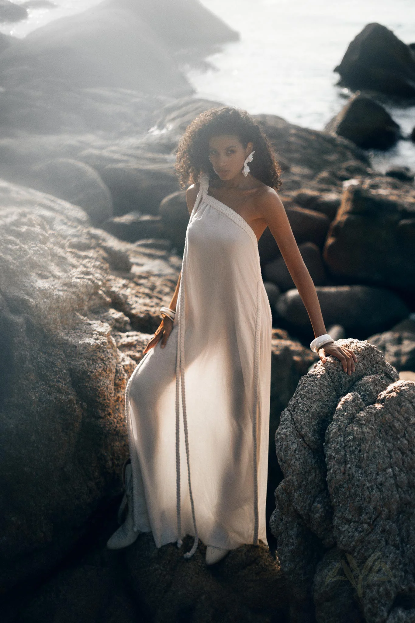 Off-White Aurora Greek Goddess Dress • Greek Gown Toga Dress • Asymmetrical One Shoulder Dress - Image 7
