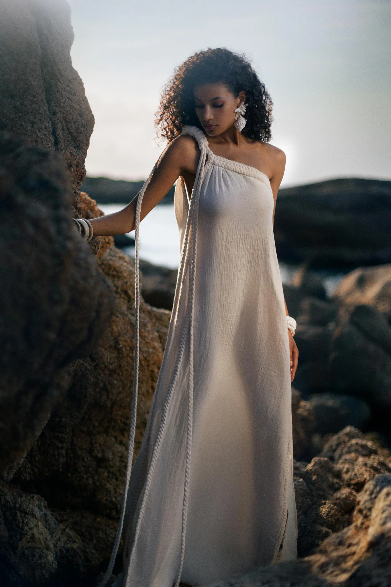 Off-White Aurora Greek Goddess Dress • Greek Gown Toga Dress • Asymmetrical One Shoulder Dress - Image 8