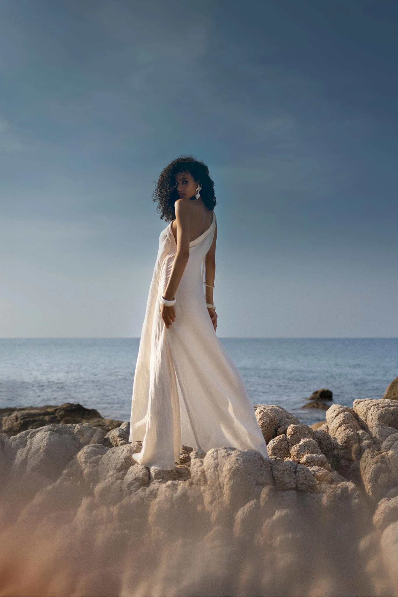 Off-White Aurora Greek Goddess Dress • Greek Gown Toga Dress • Asymmetrical One Shoulder Dress - Image 9