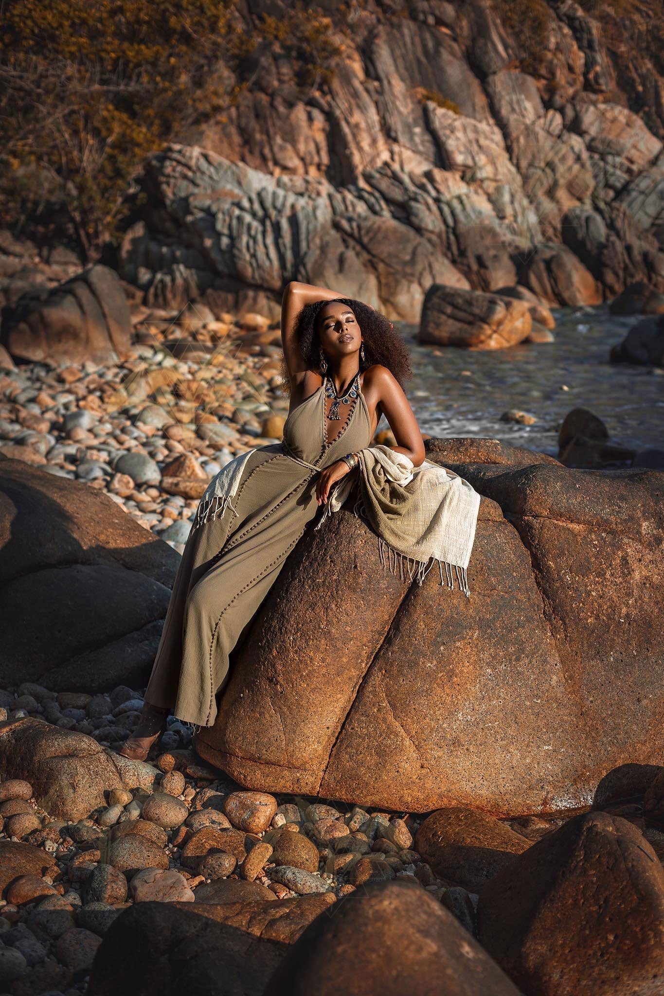 Dark Green Greek Goddess Dress • Bohemian Braided Dress • Open Back Dress - Image 9