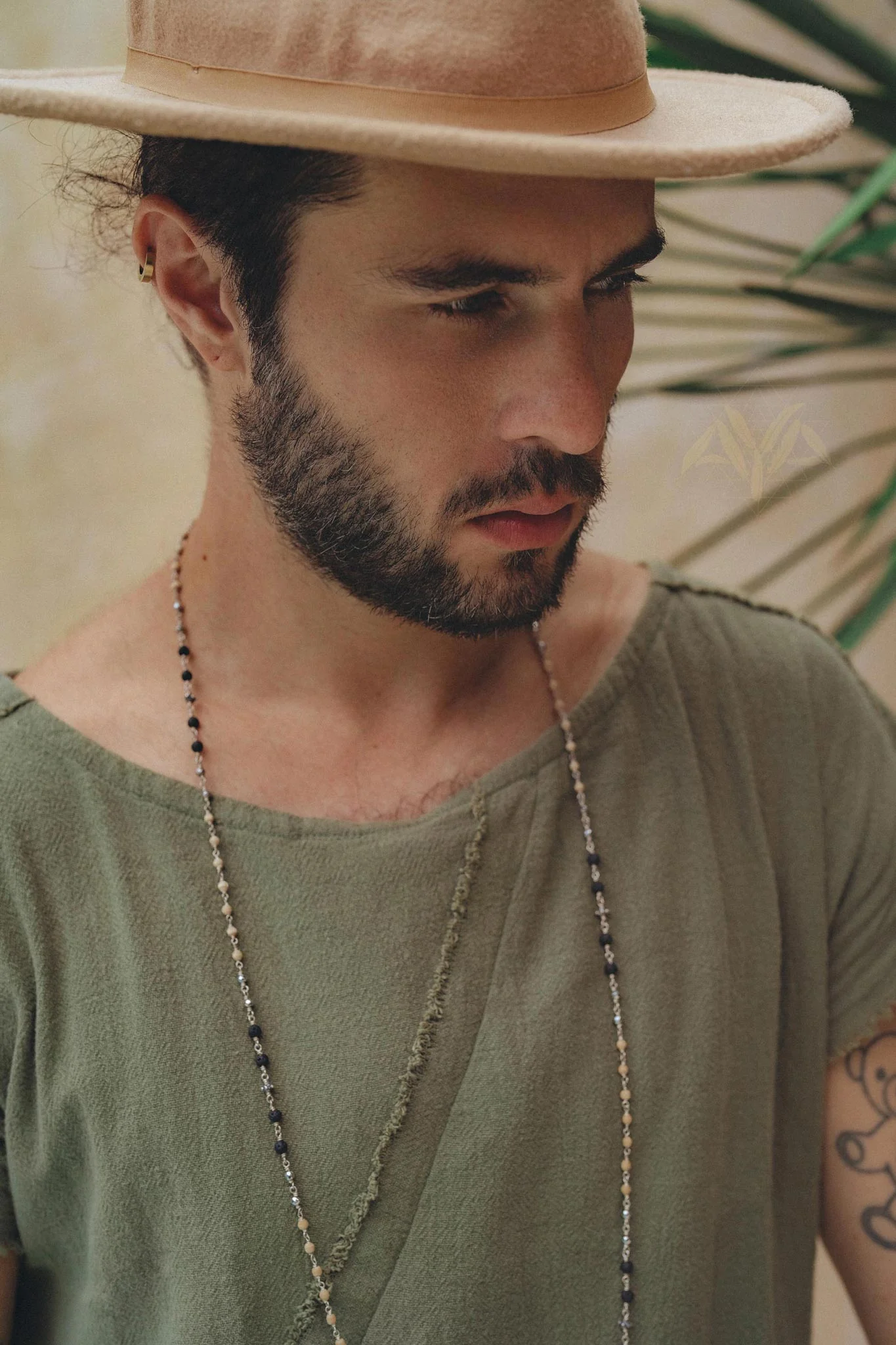 Dark Green Raw Edge Thick Cotton Top Tee for Men - Image 6