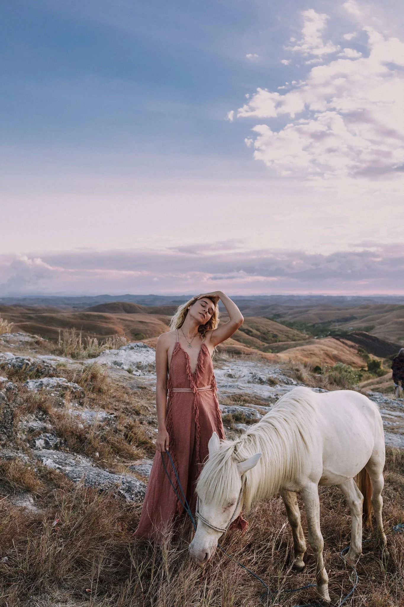 Delicate Dusty Rose Raw Cotton Fringe Goddess Dress - Image 3