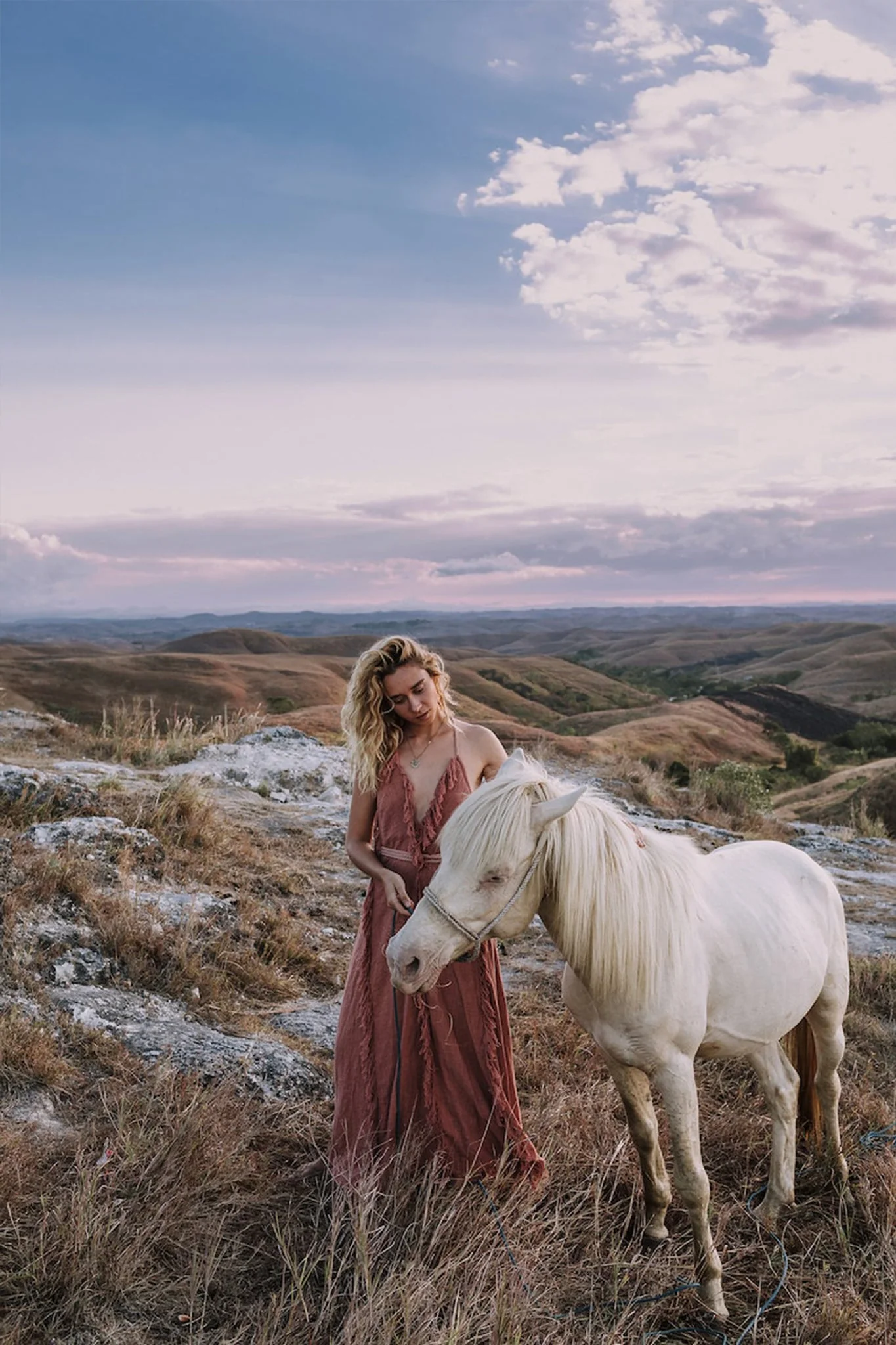 Delicate Dusty Rose Raw Cotton Fringe Goddess Dress - Image 8