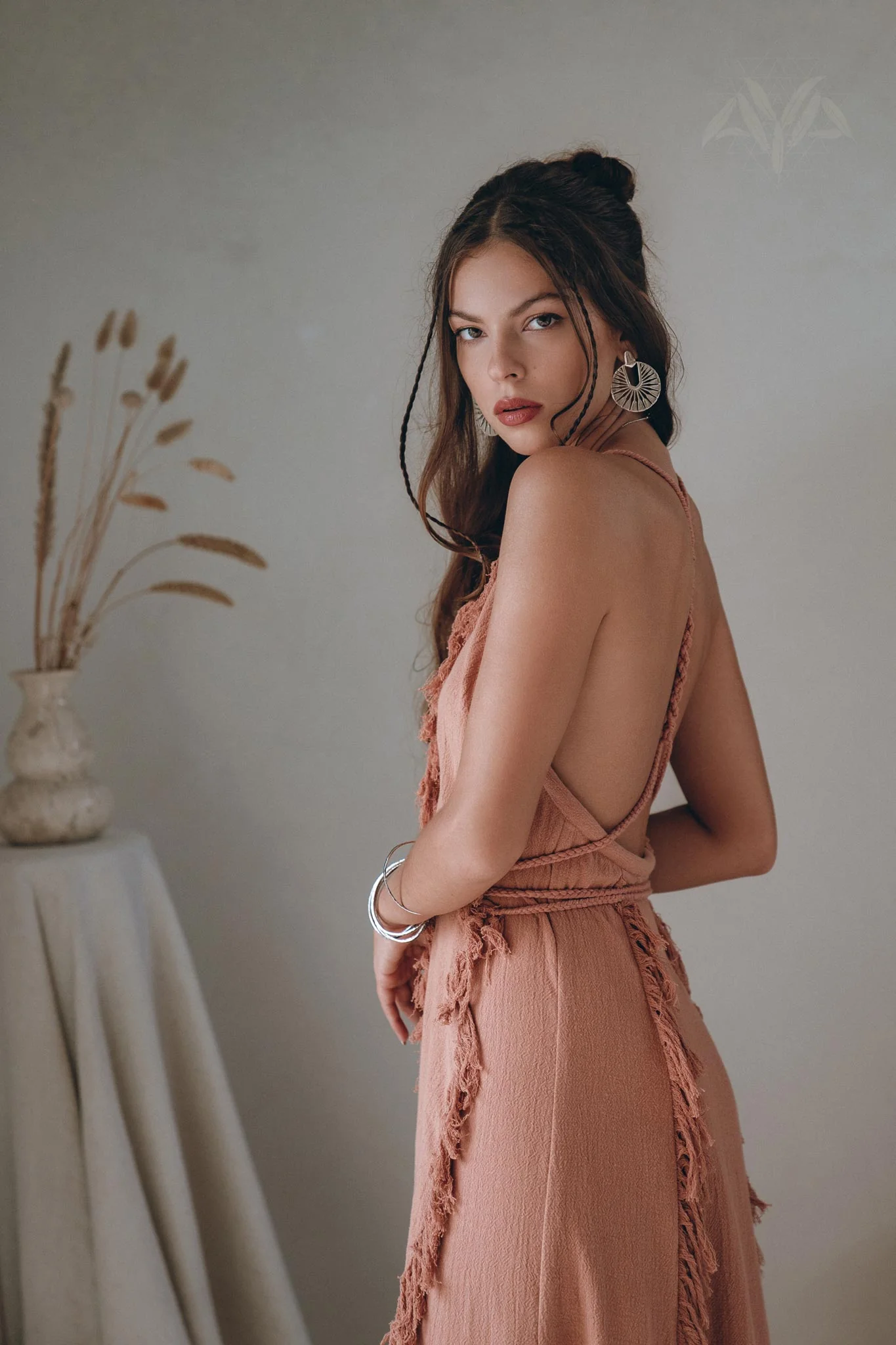 Delicate Dusty Rose Raw Cotton Fringe Goddess Dress - Image 9