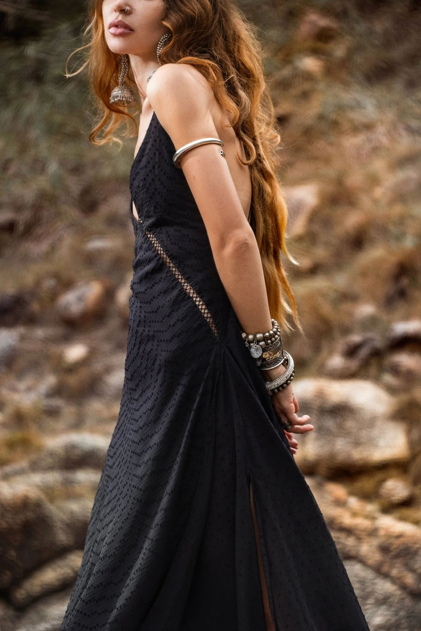 Dhara Loom Dress in Black Colour — Handwoven Cotton Bridesmaid Boho Dress - Image 7