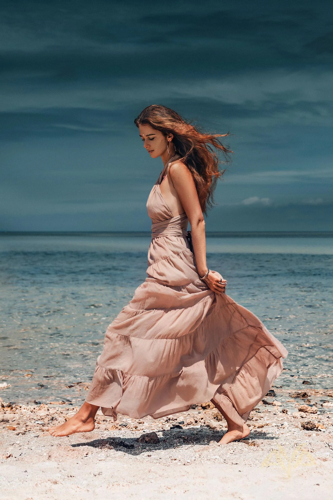 Dusty Pink Bohemian Adjustable Dress • Boho Evening Open Back Belly Dress - Image 7