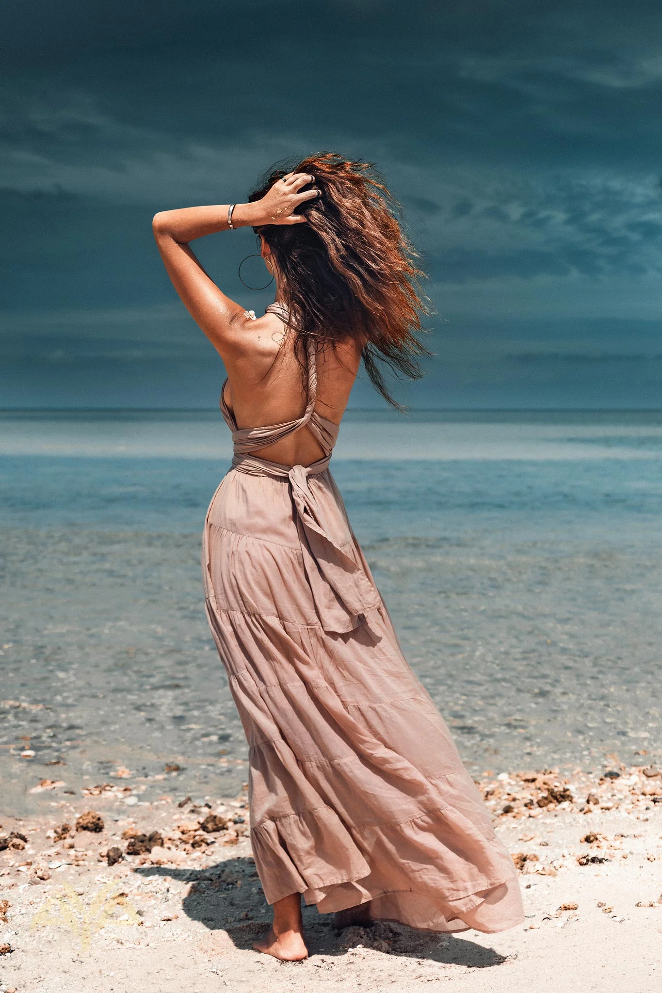 Dusty Pink Bohemian Adjustable Dress • Boho Evening Open Back Belly Dress - Image 9