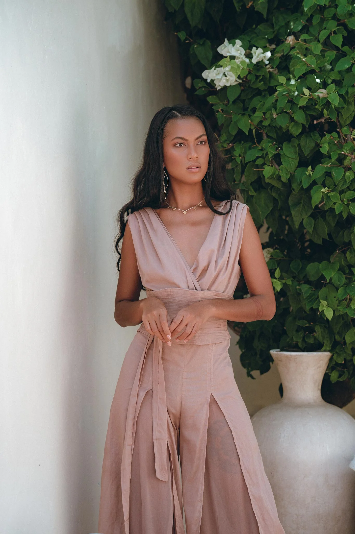 Women's Elegant Dusty Pink Jumpsuit | Organic Cotton & Ahimsa Silk Romper - Image 3
