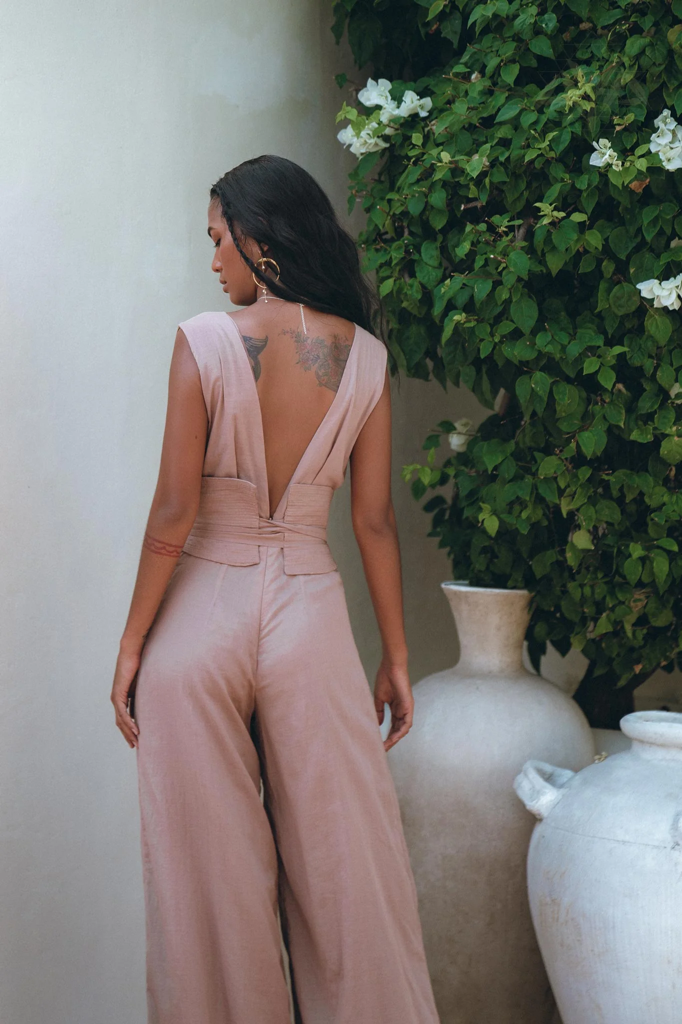 Women's Elegant Dusty Pink Jumpsuit | Organic Cotton & Ahimsa Silk Romper - Image 9