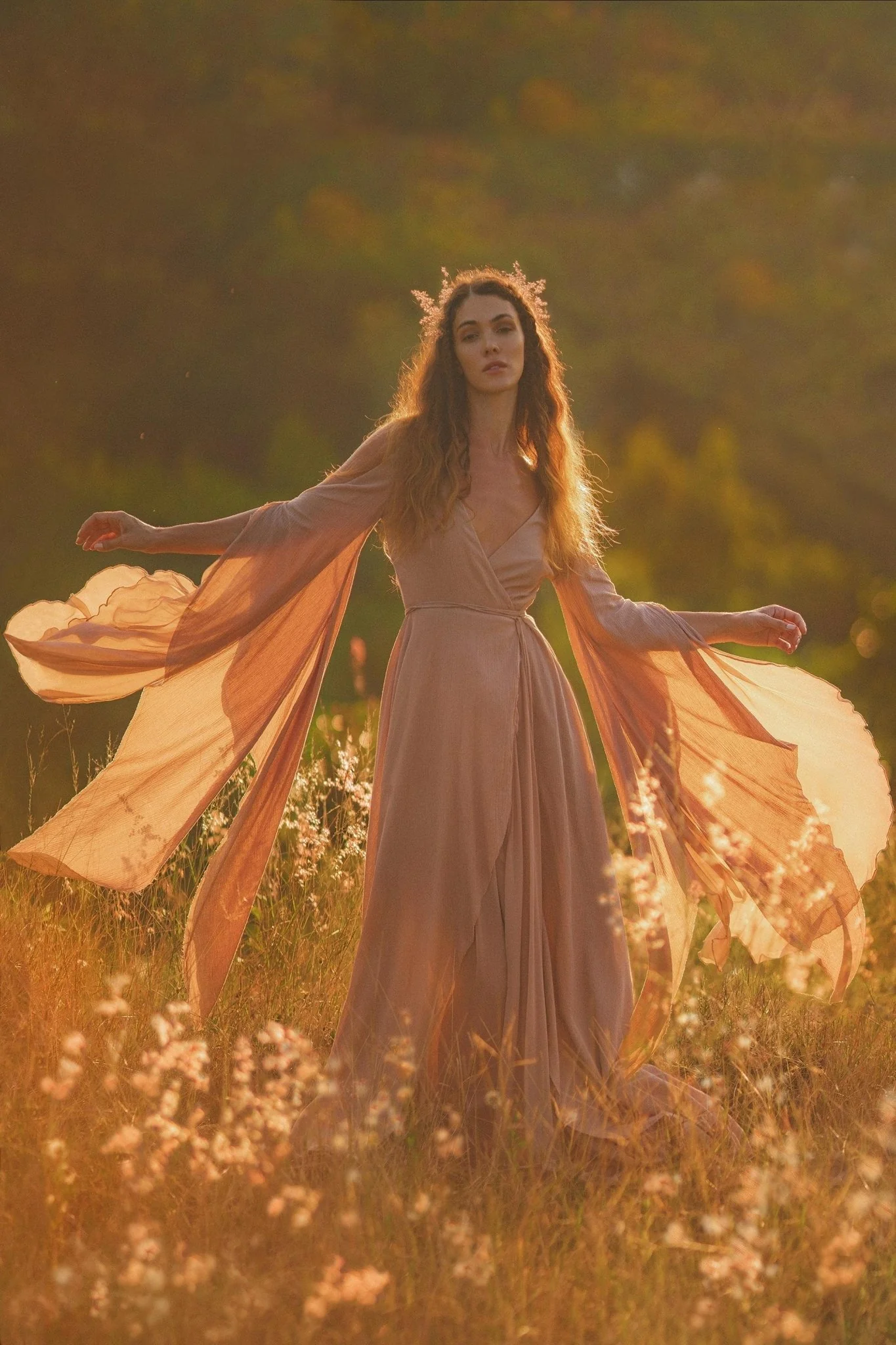Dusty Rose Makosh Goddess Dress • Organic Bridesmaid Kimono Dress • Cotton Wrap Dress - Image 11