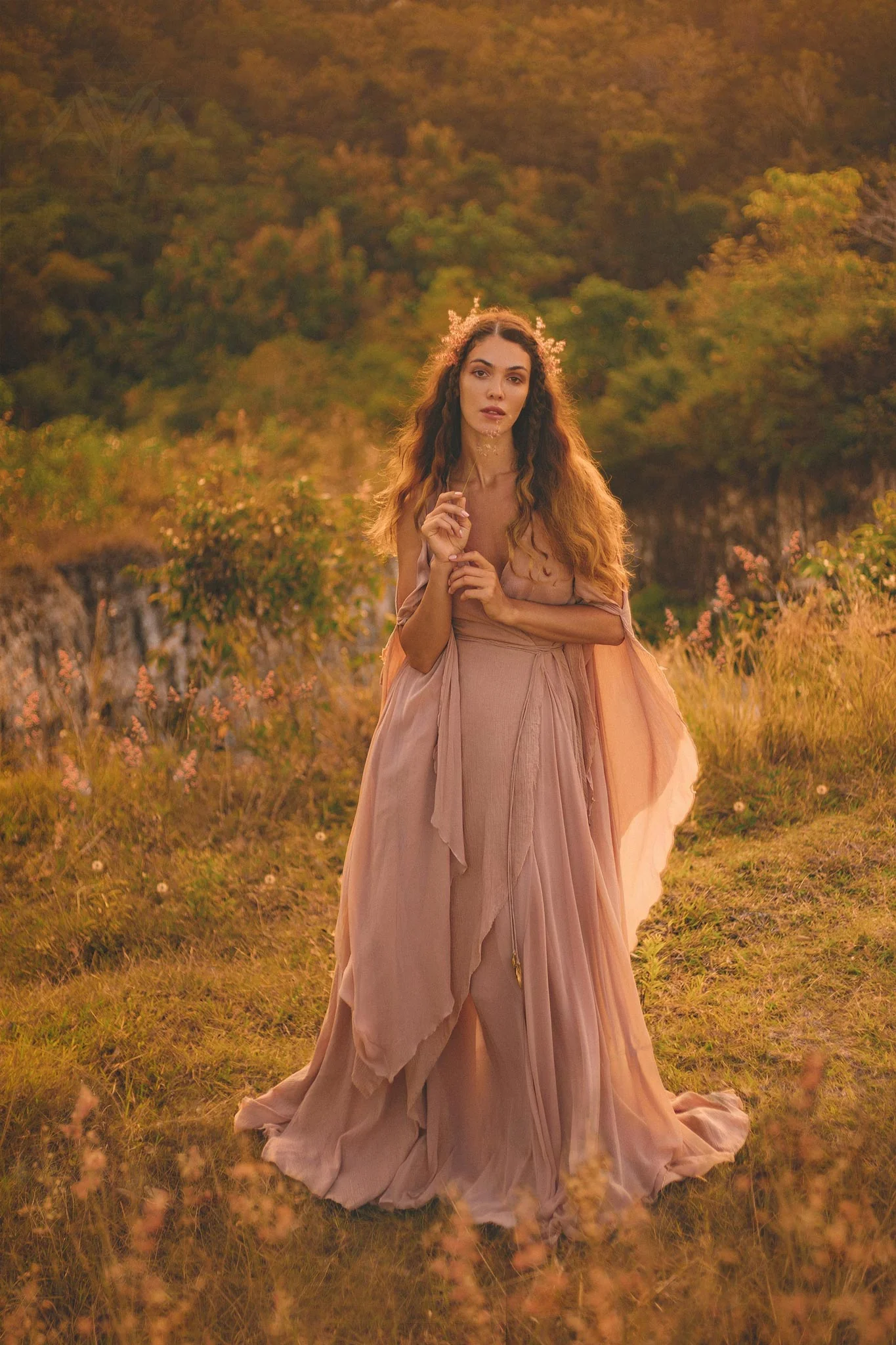 Dusty Rose Makosh Goddess Dress • Organic Bridesmaid Kimono Dress • Cotton Wrap Dress - Image 5