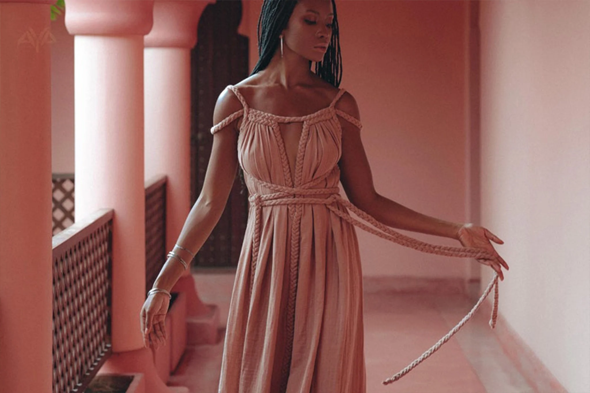 Dusty Pink Greek Goddess Prom Boho Dress - Image 2