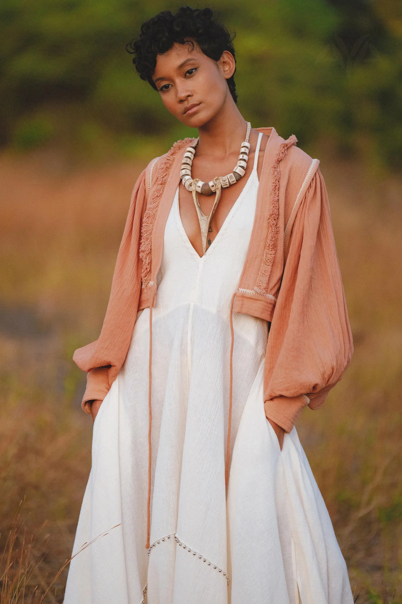 Gaia Dusty Pink Puff Sleeves Top • Boho Tassels Crop Top • Hand Embroidered Top - Image 8