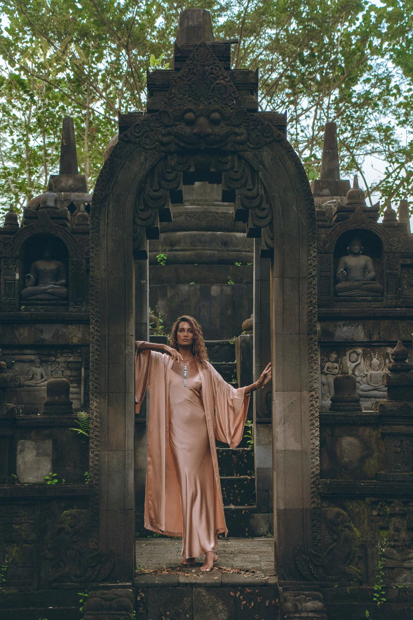 Dusty Pink Silk Robe • Bohemian Kaftan Cardigan • Long Cape for Women - Image 2