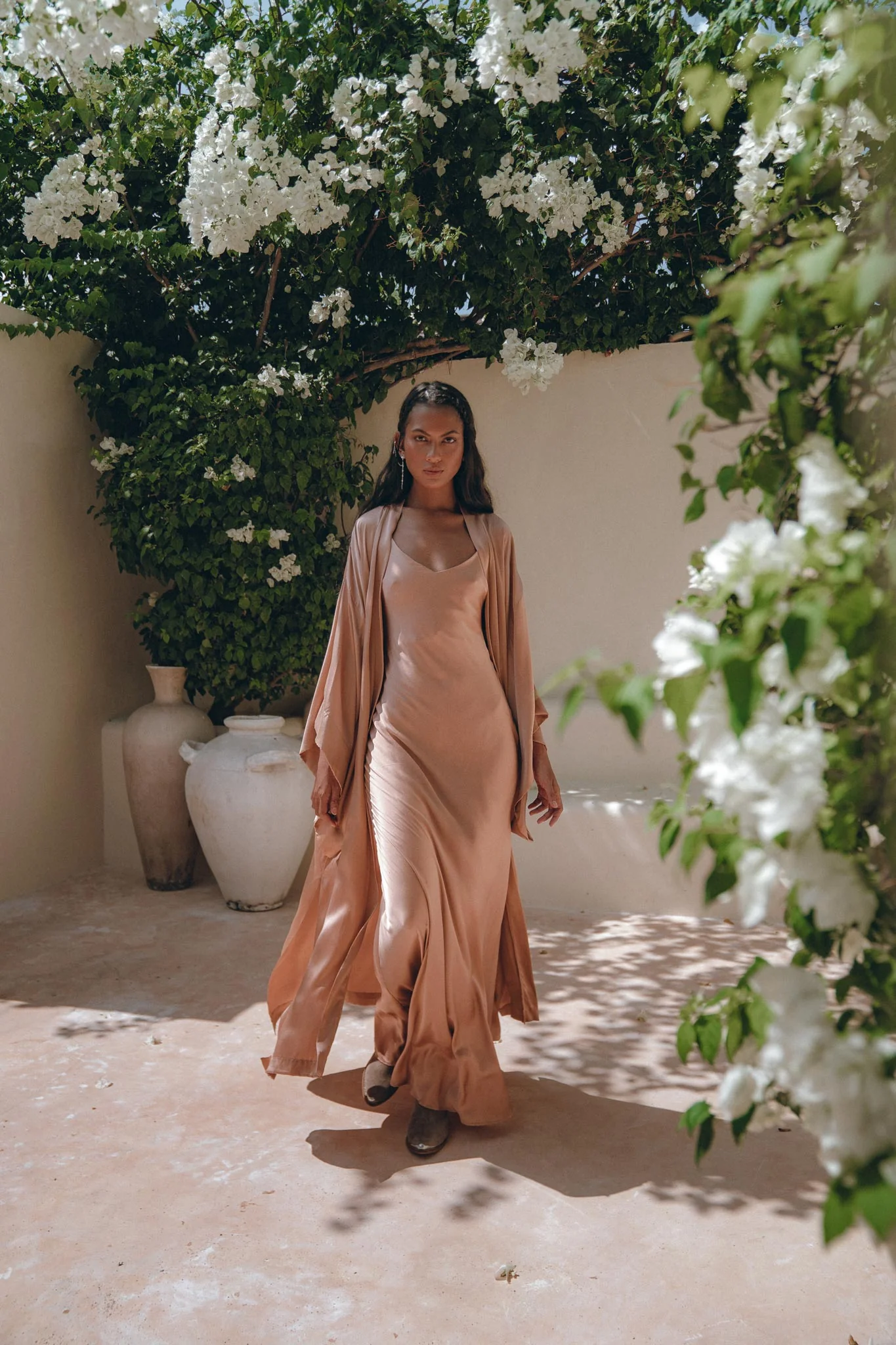 Dusty Pink Silk Robe • Bohemian Kaftan Cardigan • Long Cape for Women - Image 3