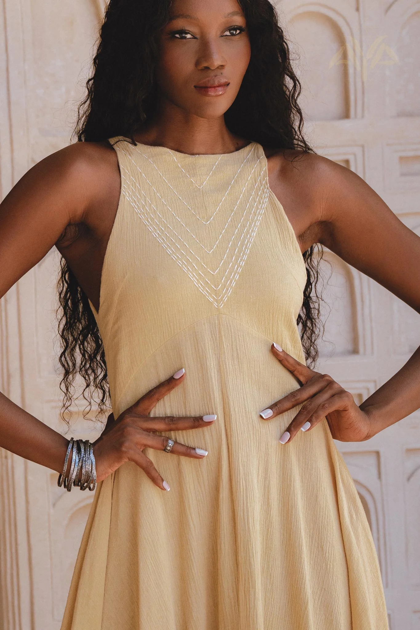 Powder Yellow Bhakti Dress • Boho Jingle Bells Dress • Organic Casual Cocktail Dress - Image 2