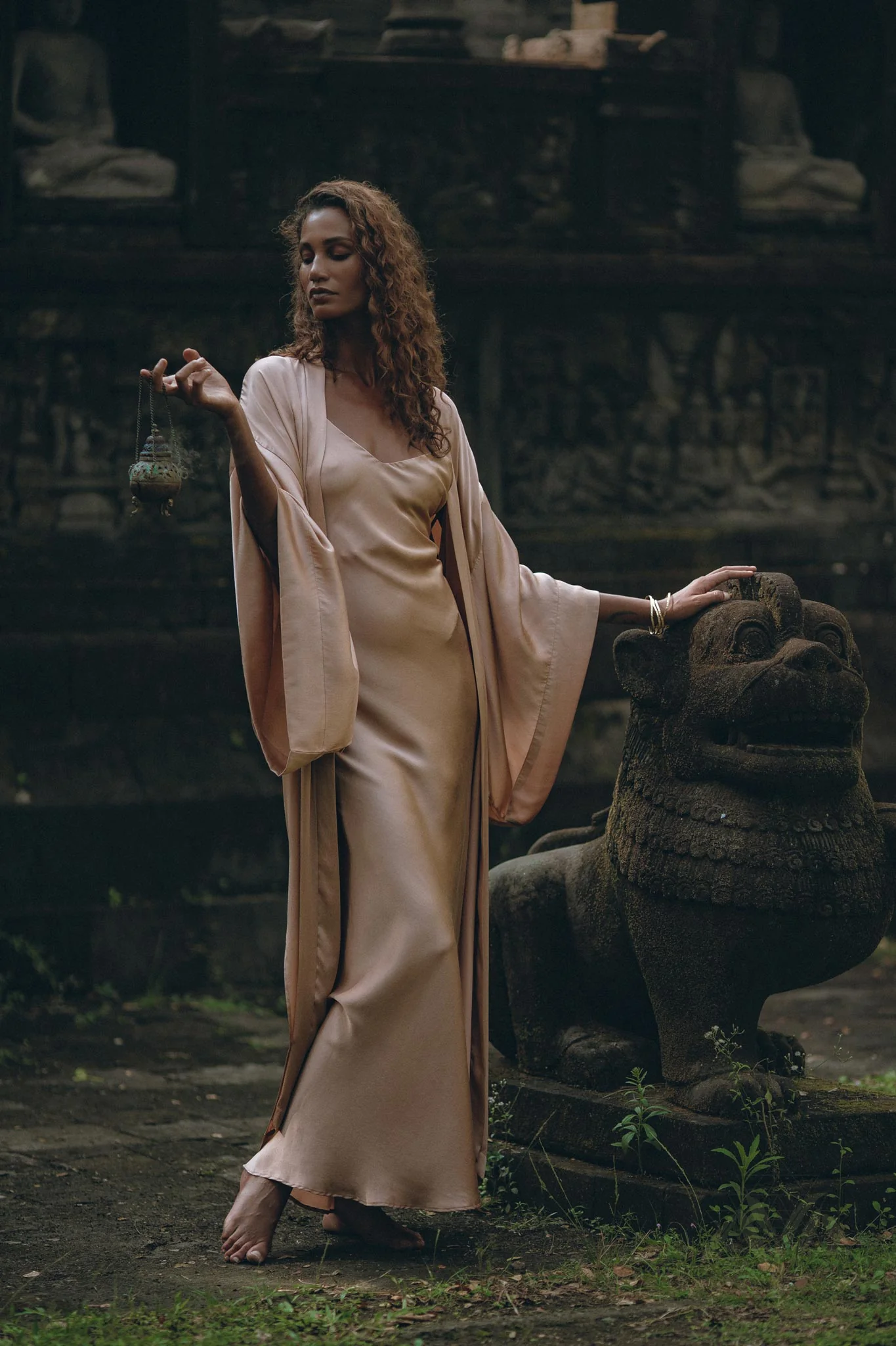 Dusty Pink Peace Silk Slip Dress • Open Back Dress • Evening Boho Dress - Image 8