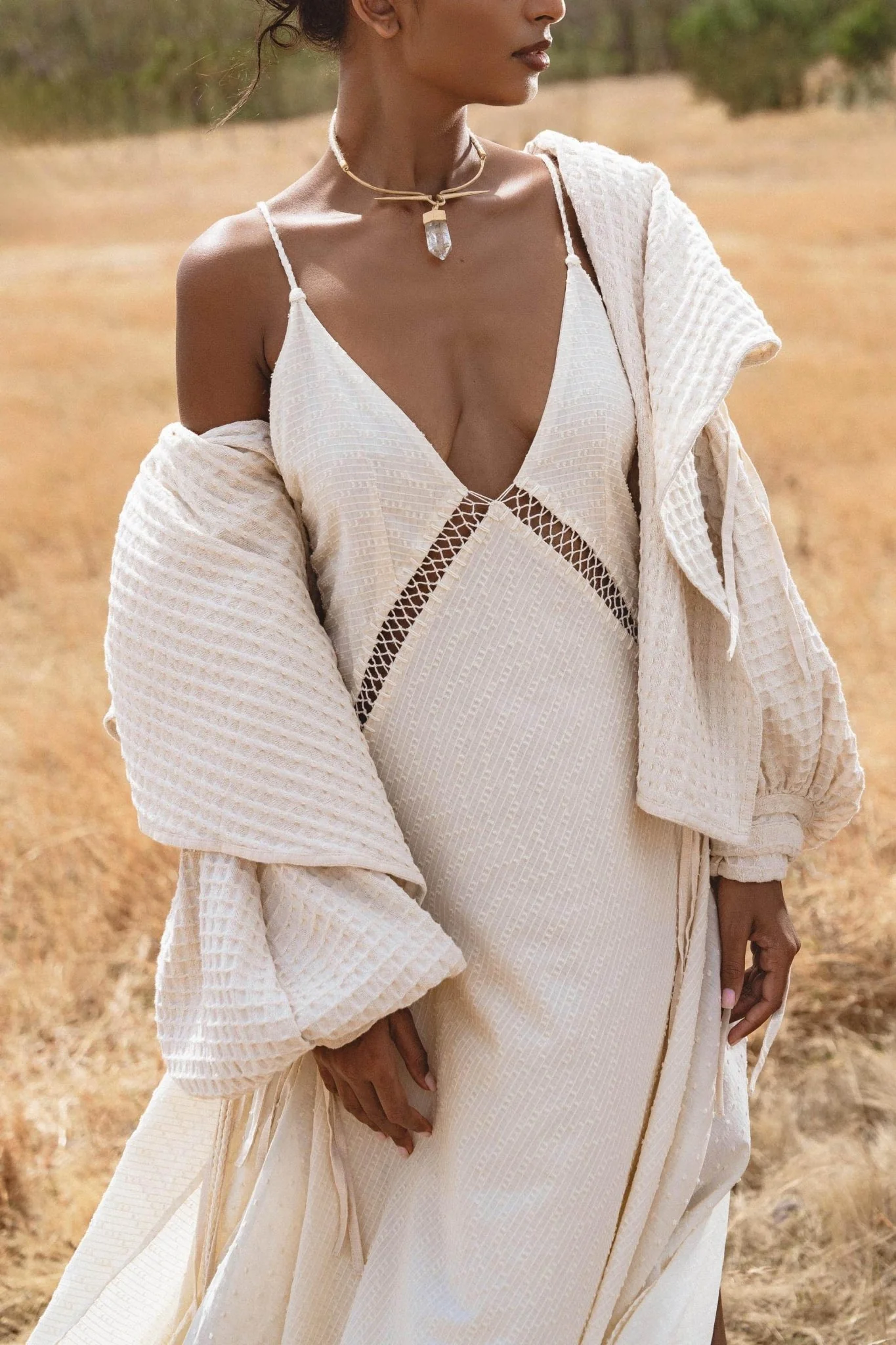 Elven Handwoven Cotton Jacket with Hood, Corset Lace Back, Boho Bali Ritual Coat - Image 6