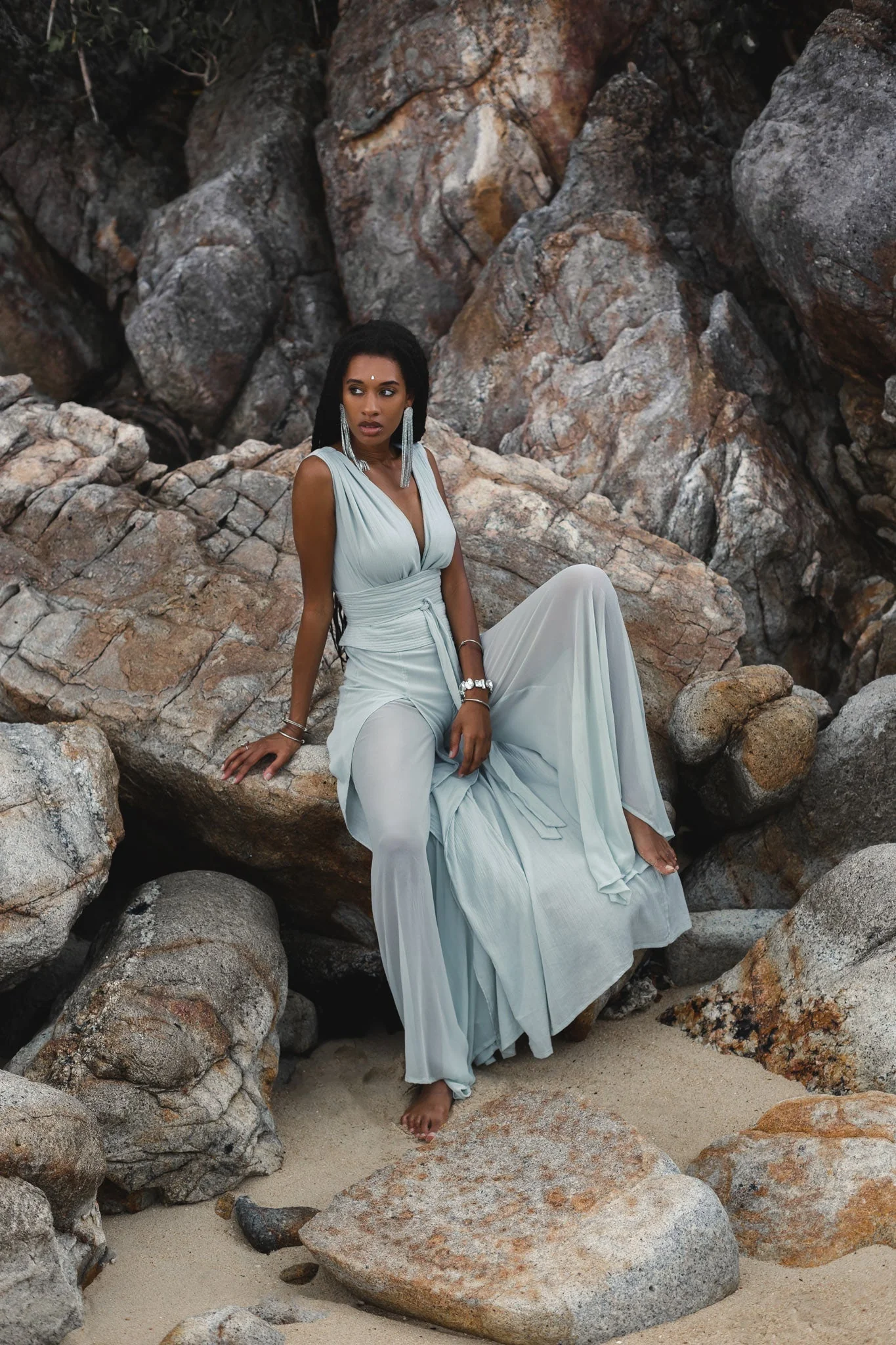 Ethereal Powder Blue Silk & Cotton Goddess Jumpsuit - Image 10