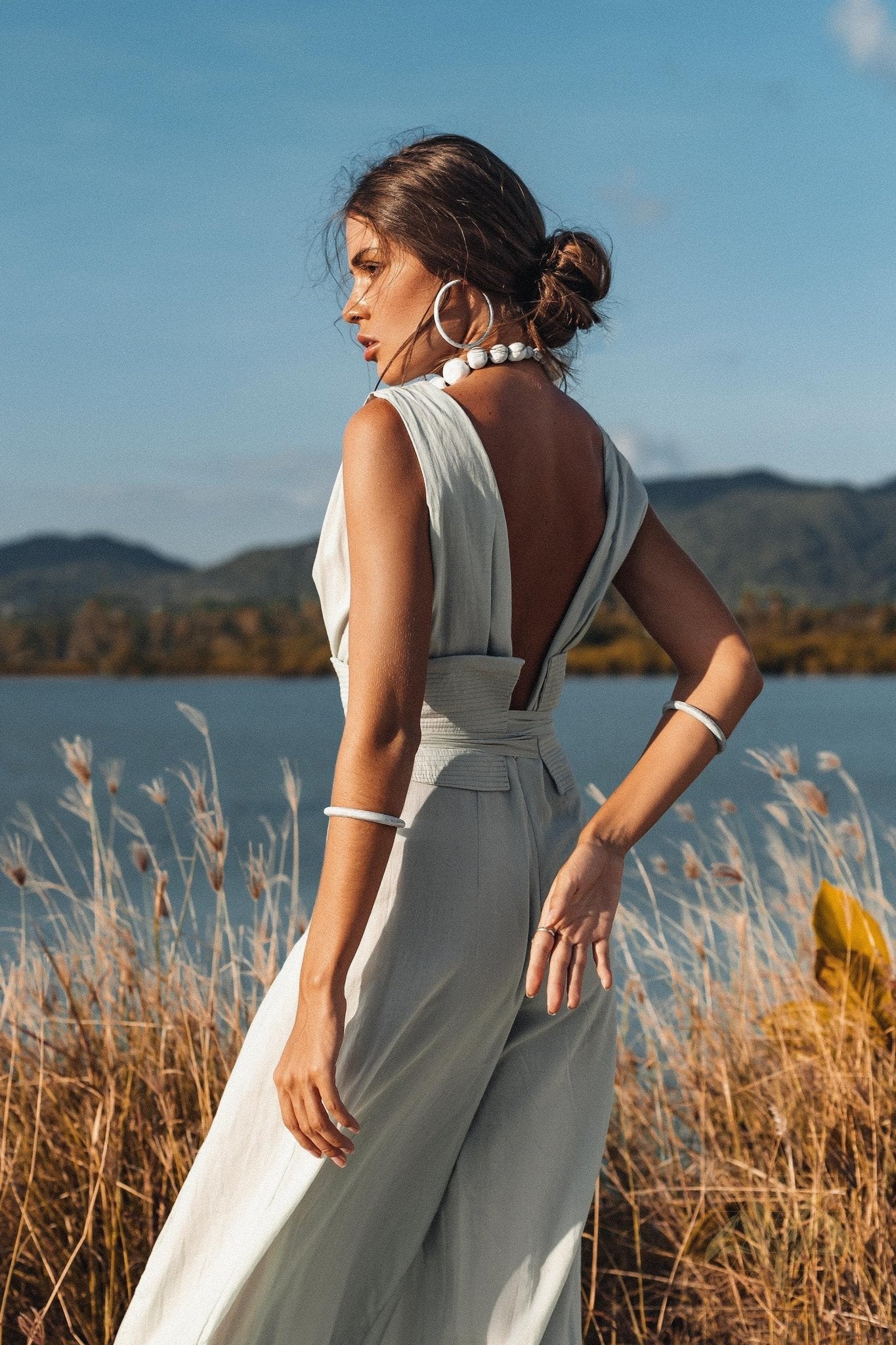 Ethereal Powder Blue Silk & Cotton Goddess Jumpsuit - Image 11