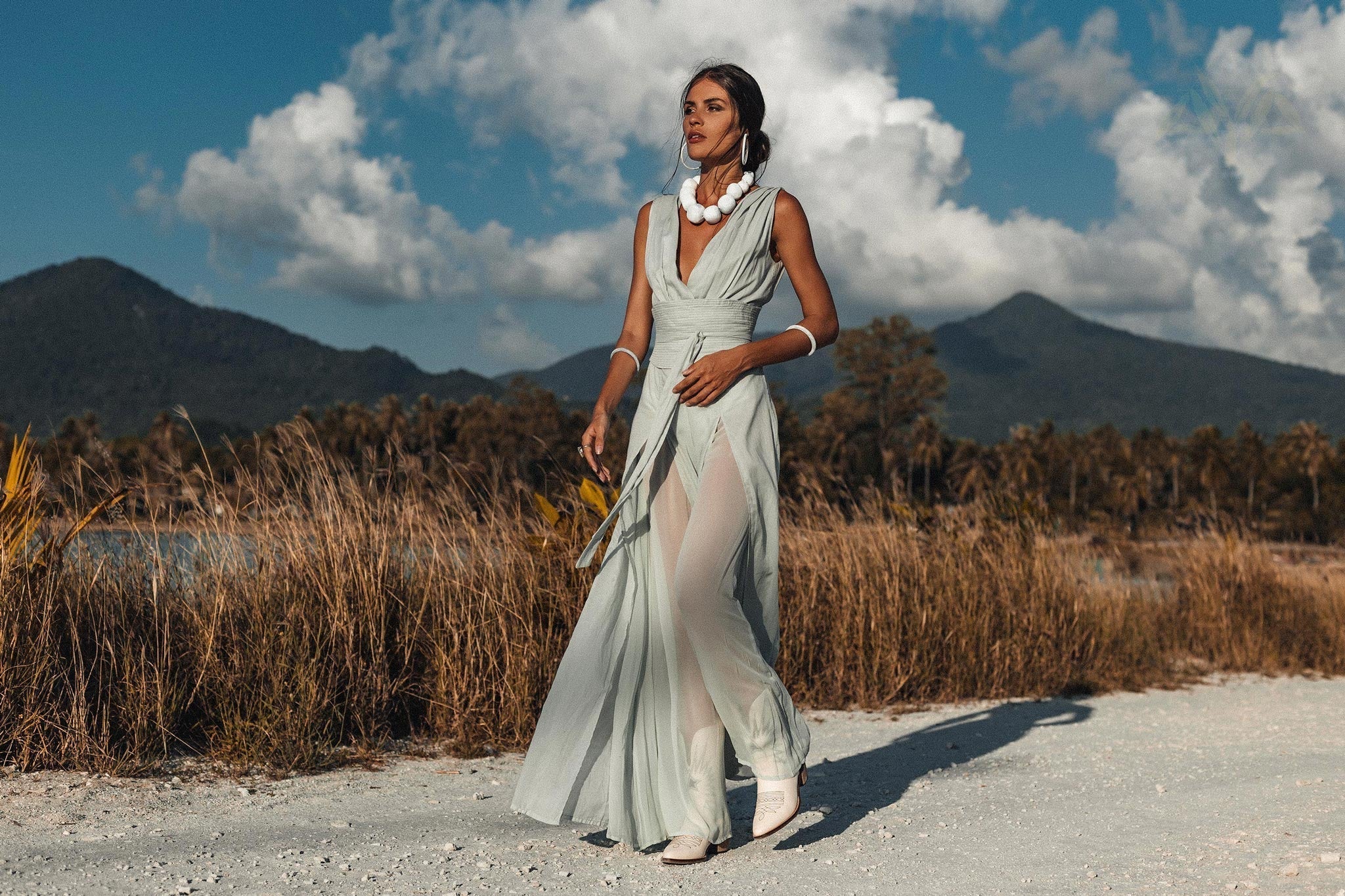 Ethereal Powder Blue Silk & Cotton Goddess Jumpsuit - Image 3