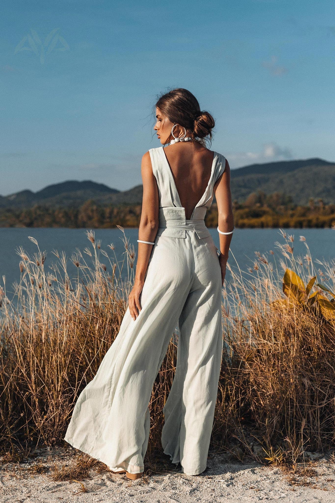 Ethereal Powder Blue Silk & Cotton Goddess Jumpsuit - Image 4